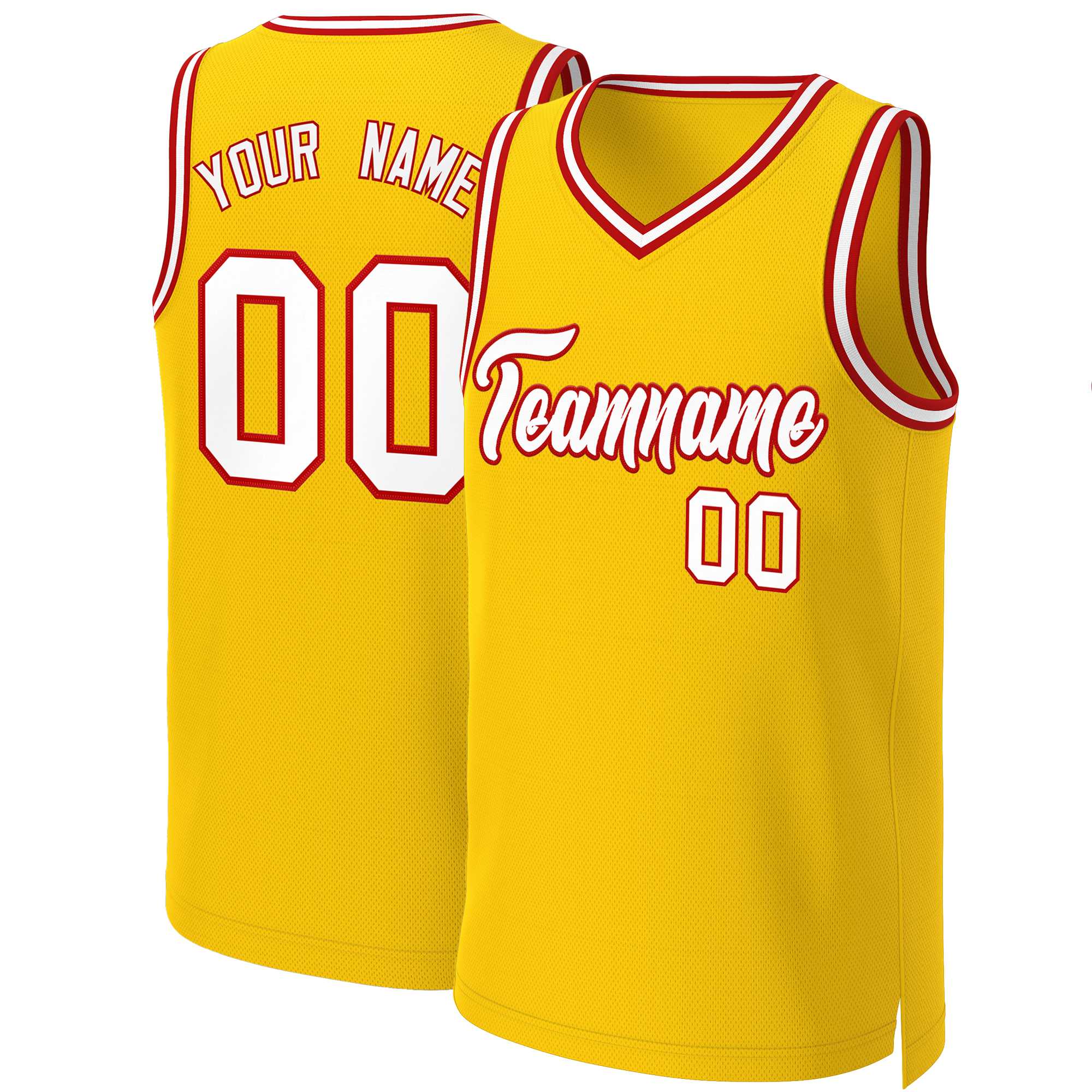 Custom Yellow White-Red Classic Tops Basketball Jersey
