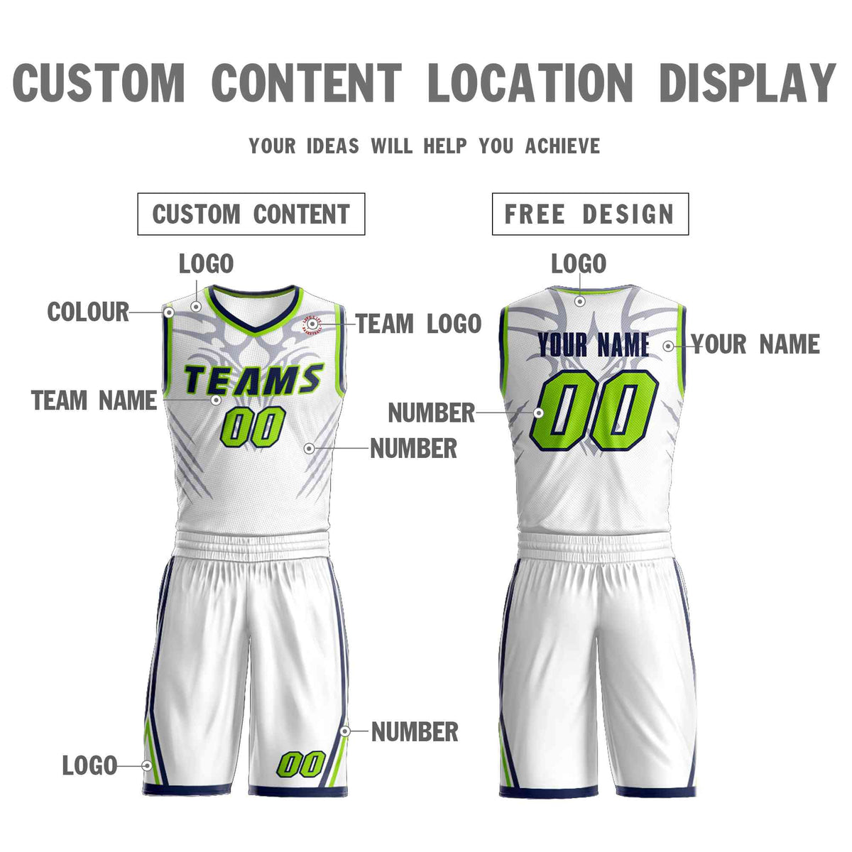 Custom White Navy-Light Green Graffiti Pattern Sets Claw Element Basketball Jersey