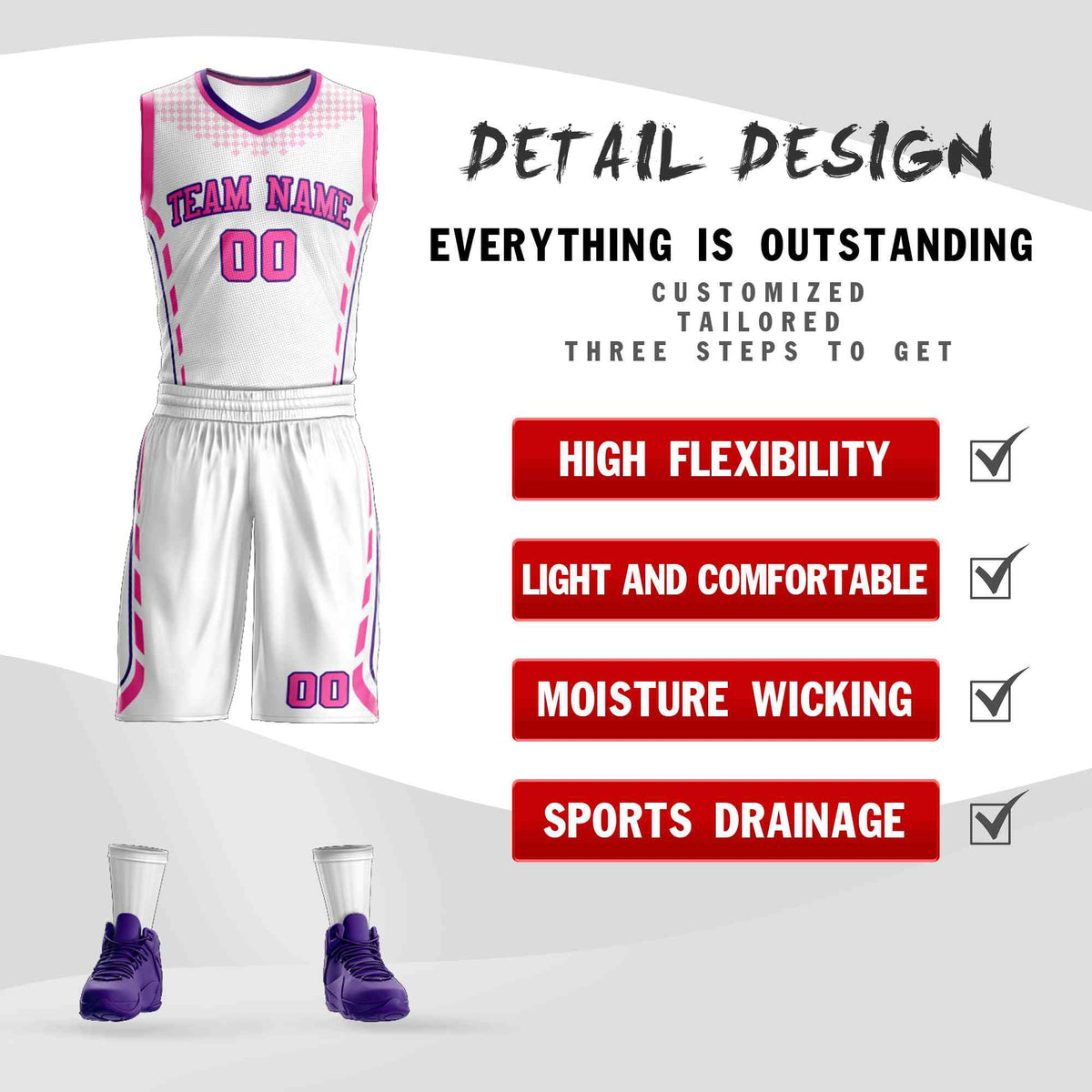 Custom White Pink-Purple Graffiti Pattern Sets Oblique Bar Basketball Jersey