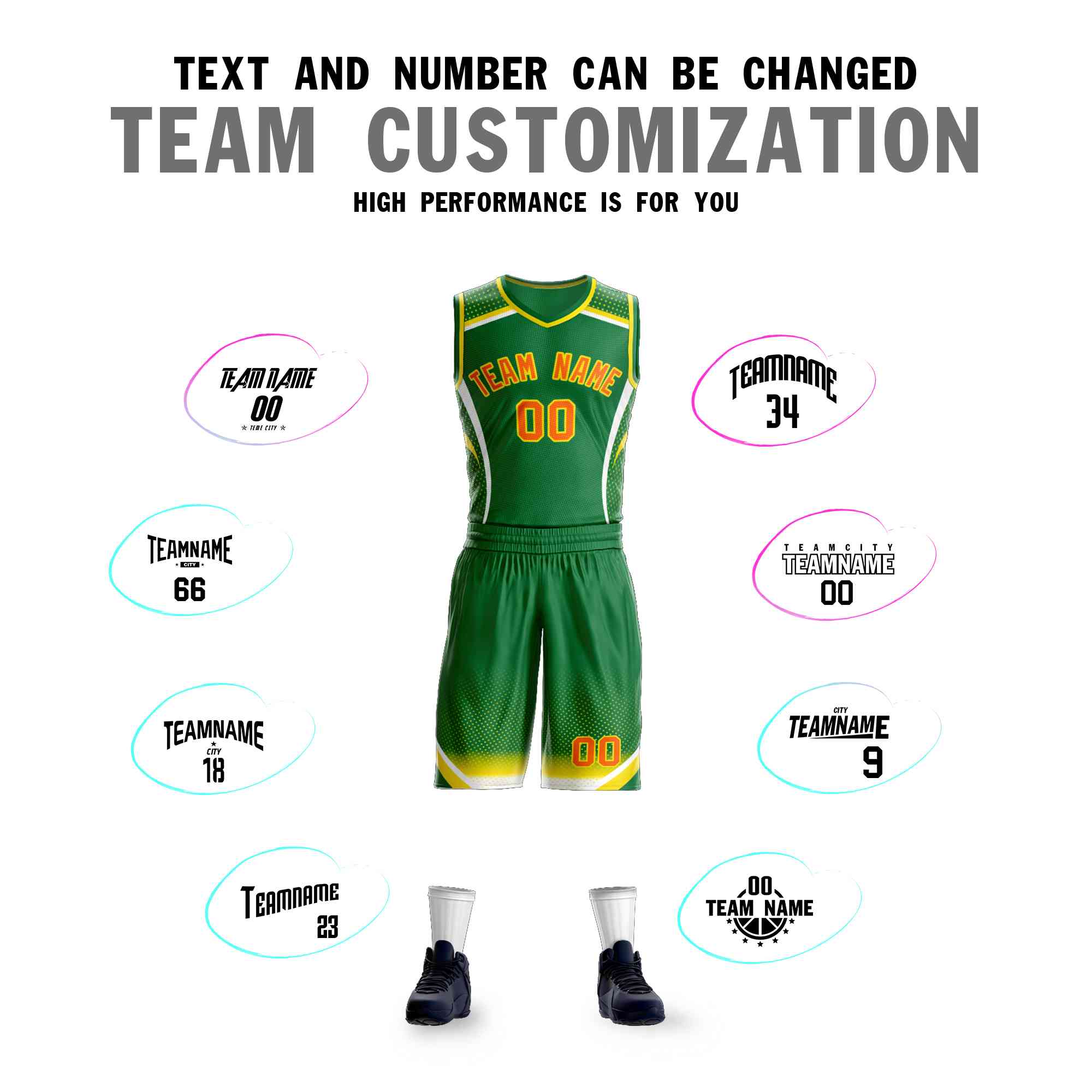 Custom Kelly Green Orange-Gold Graffiti Pattern Sets Points Element Basketball Jersey
