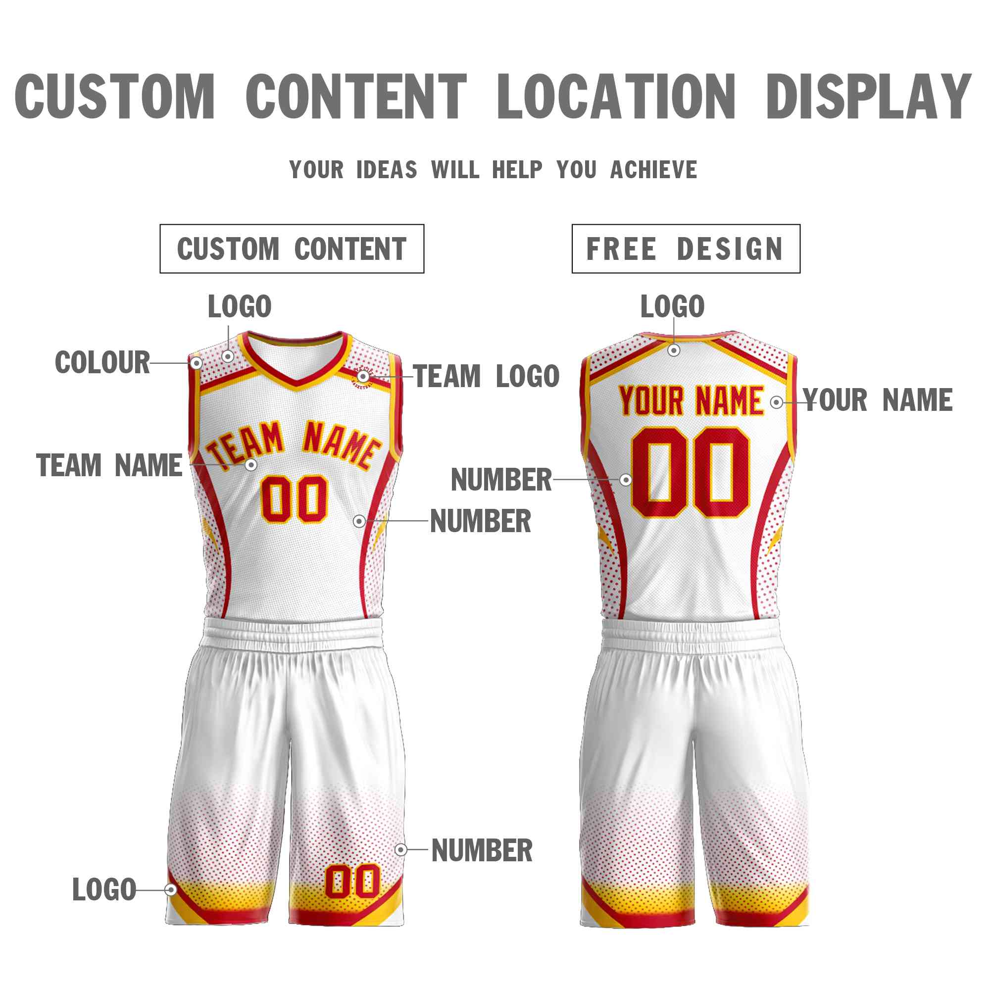 Custom White Red-Gold Graffiti Pattern Sets Points Element Basketball Jersey