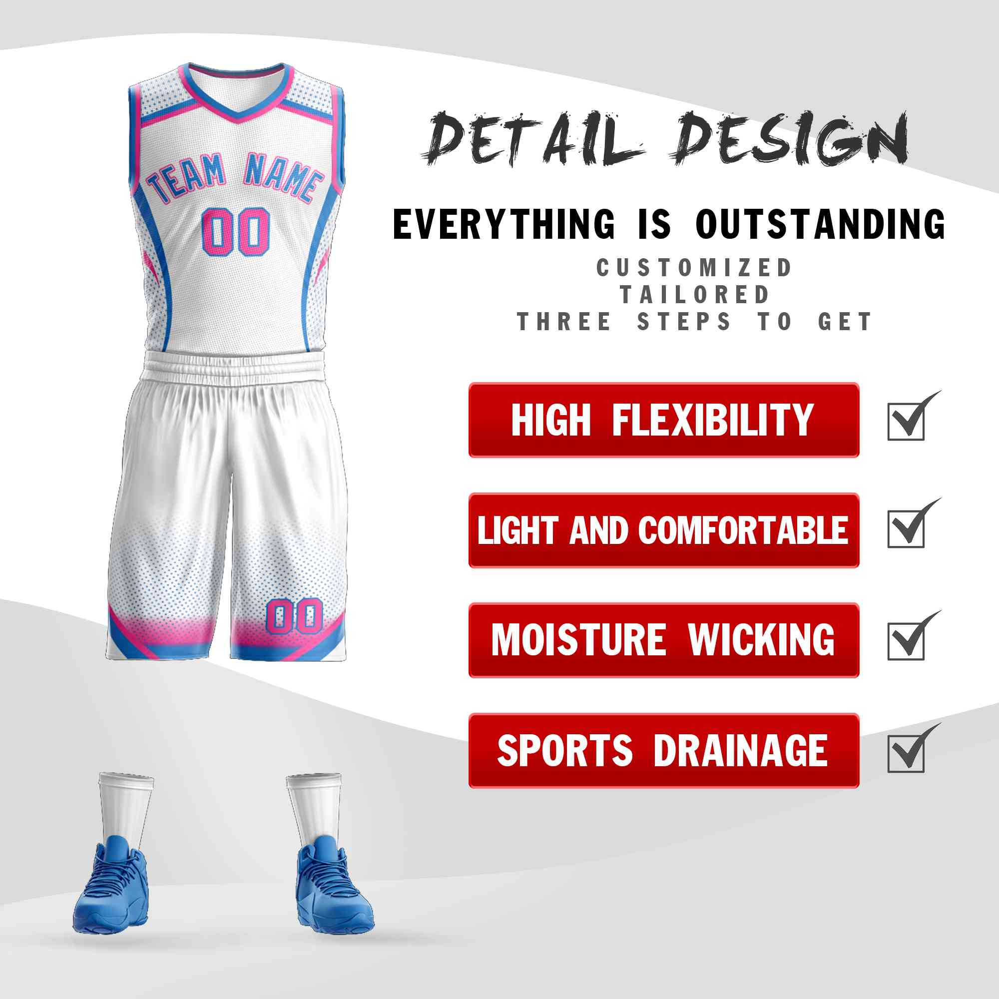 Custom White Pink-Light Blue Graffiti Pattern Sets Points Element Basketball Jersey