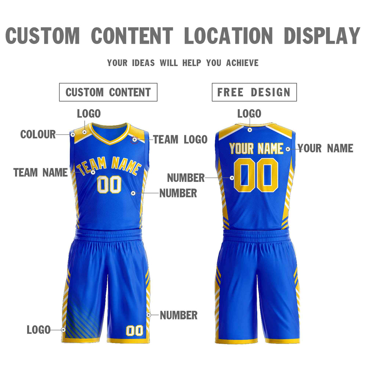 Custom Royal Gold-White Graffiti Pattern Kits Bar Element Basketball Jersey