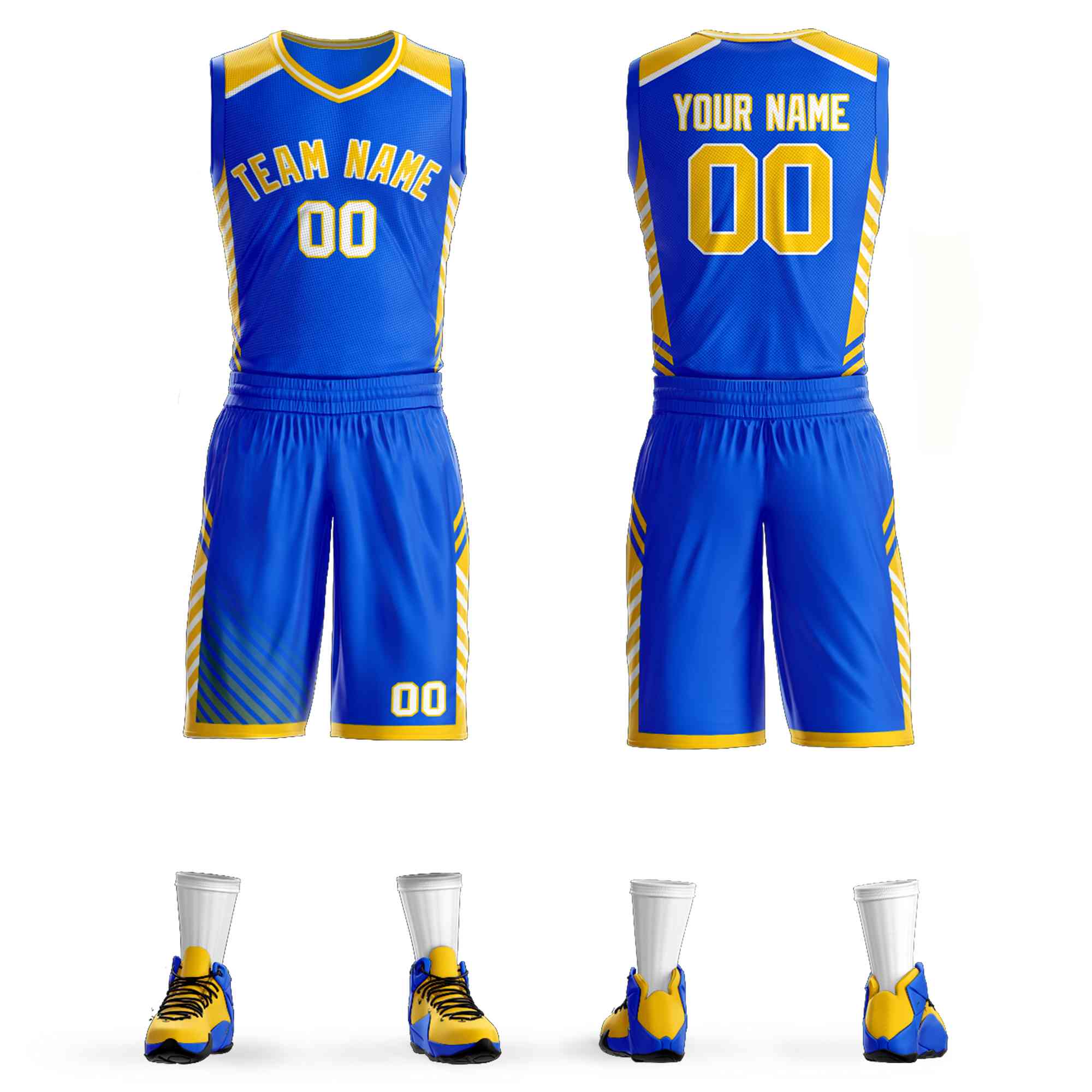 Custom Royal Gold-White Graffiti Pattern Kits Bar Element Basketball Jersey