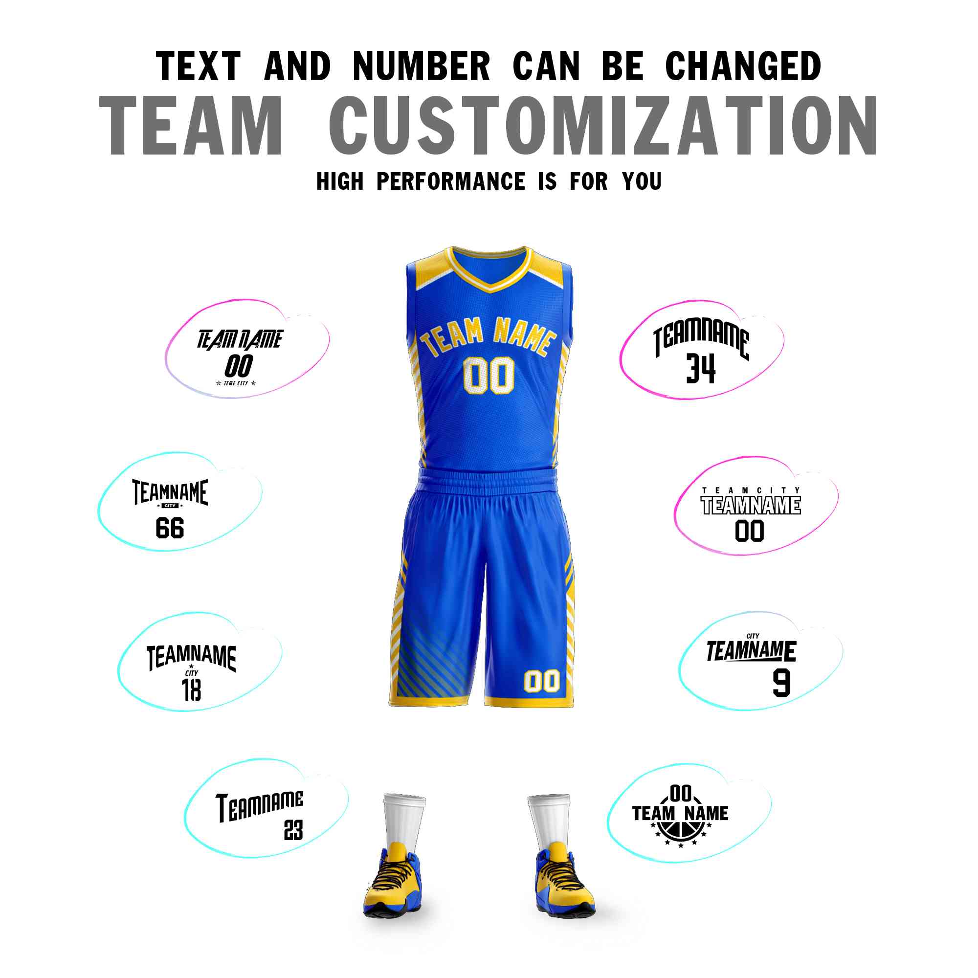 Custom Royal Gold-White Graffiti Pattern Kits Bar Element Basketball Jersey