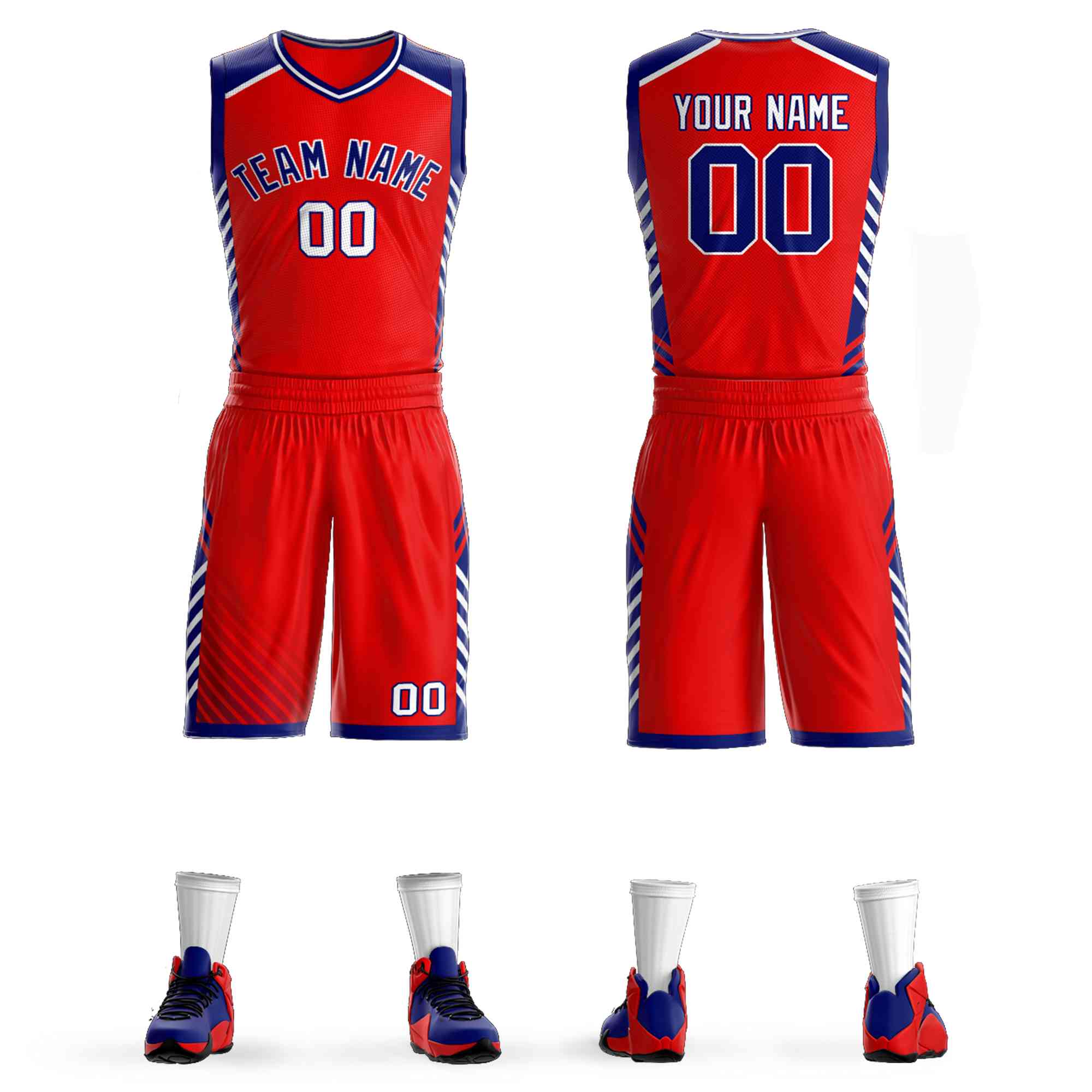Custom Red Navy-White Graffiti Pattern Kits Bar Element Basketball Jersey