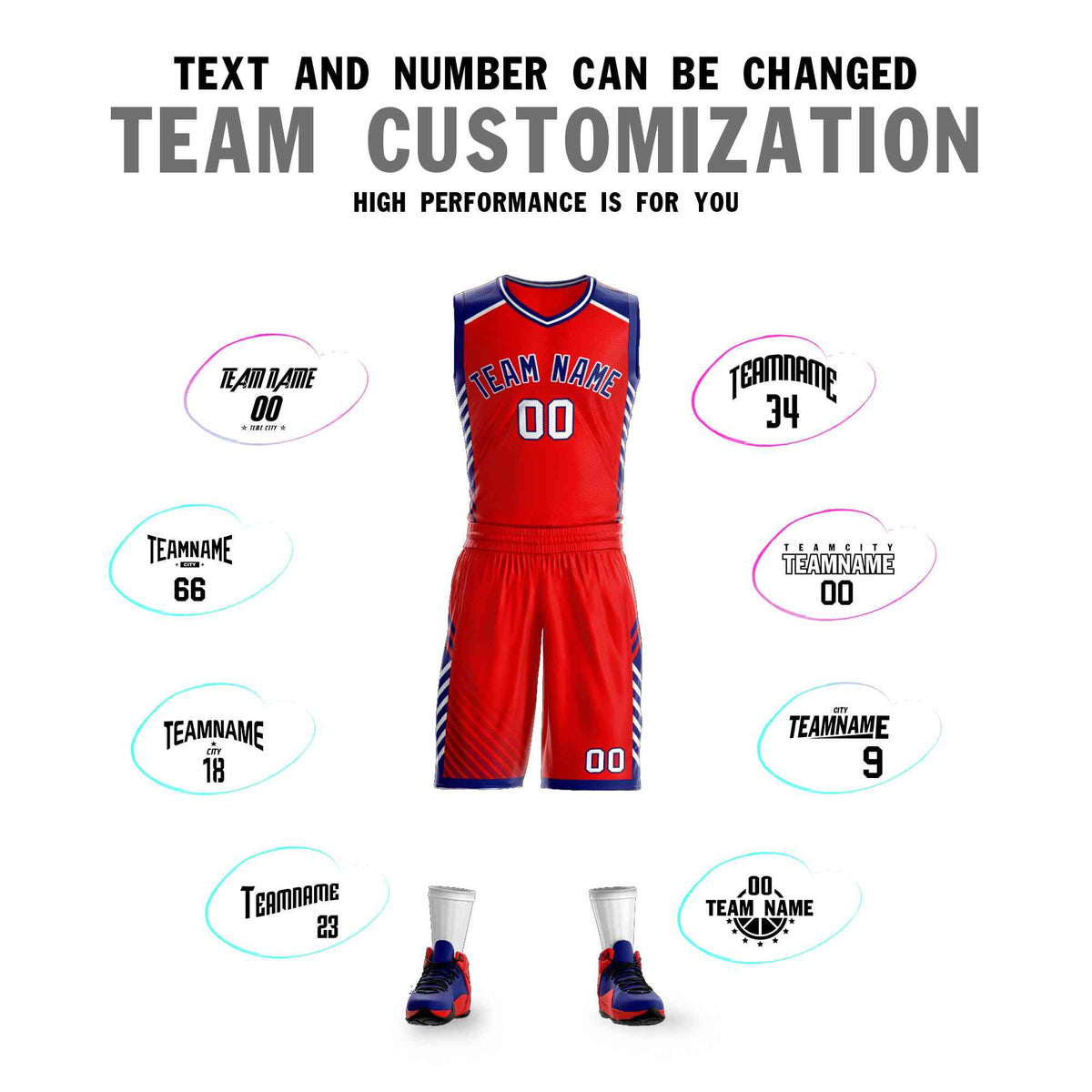Custom Red Navy-White Graffiti Pattern Kits Bar Element Basketball Jersey