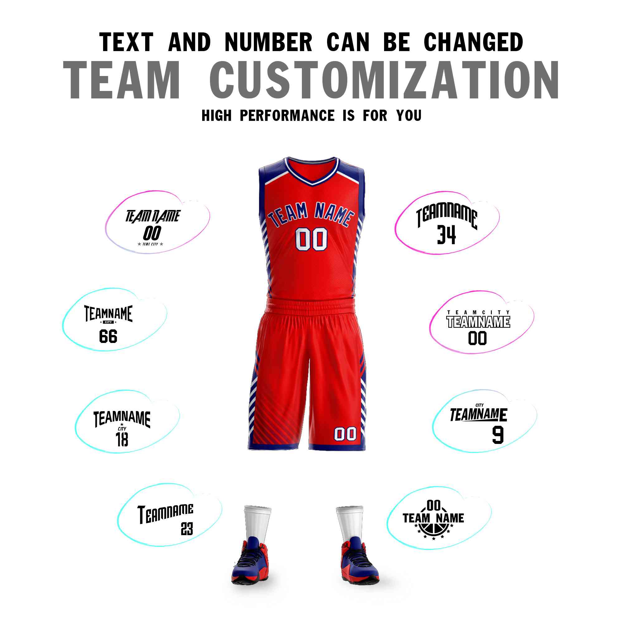 Custom Red Navy-White Graffiti Pattern Kits Bar Element Basketball Jersey