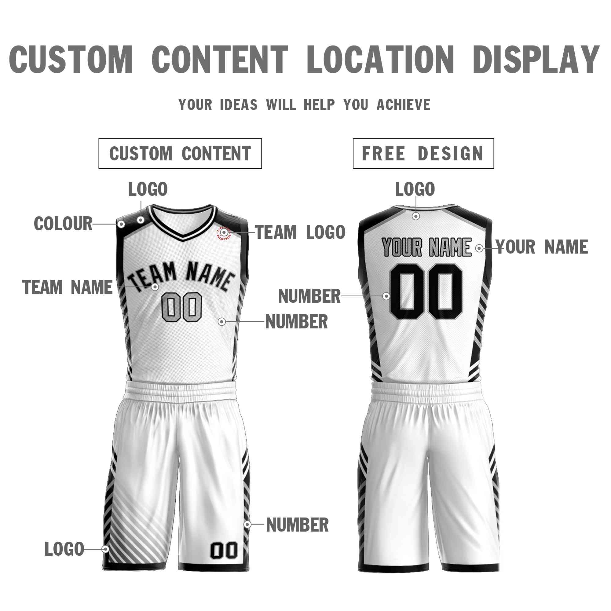 Custom White Black-Gray Graffiti Pattern Kits Bar Element Basketball Jersey