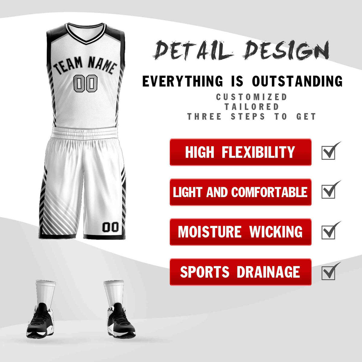 Custom White Black-Gray Graffiti Pattern Kits Bar Element Basketball Jersey