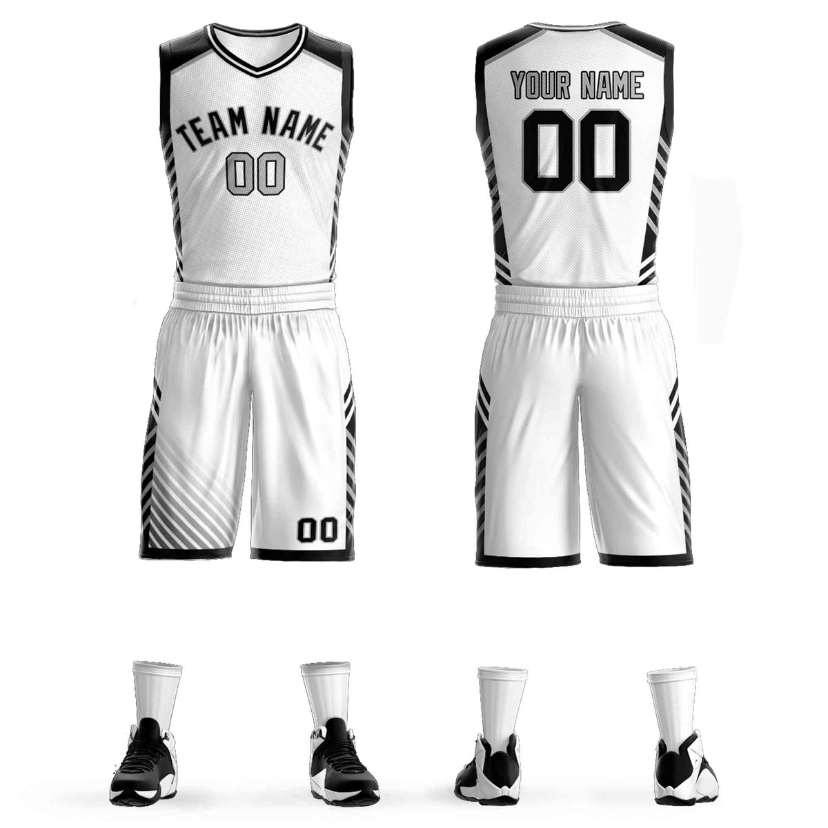 Custom White Black-Gray Graffiti Pattern Kits Bar Element Basketball Jersey