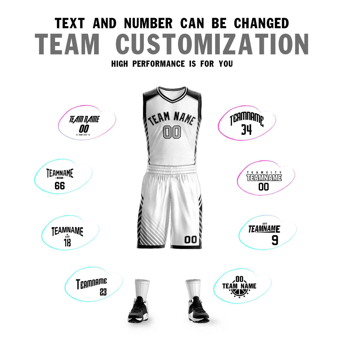 Custom White Black-Gray Graffiti Pattern Kits Bar Element Basketball Jersey