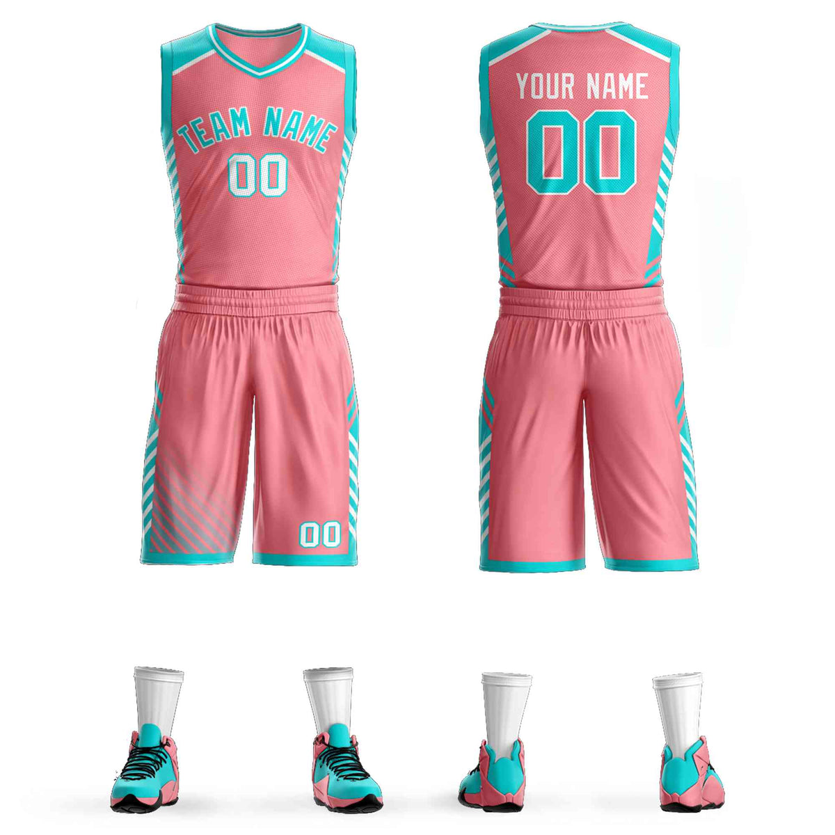Custom Pink Aqua-White Graffiti Pattern Kits Bar Element Basketball Jersey