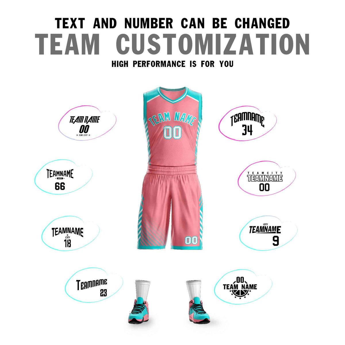 Custom Pink Aqua-White Graffiti Pattern Kits Bar Element Basketball Jersey