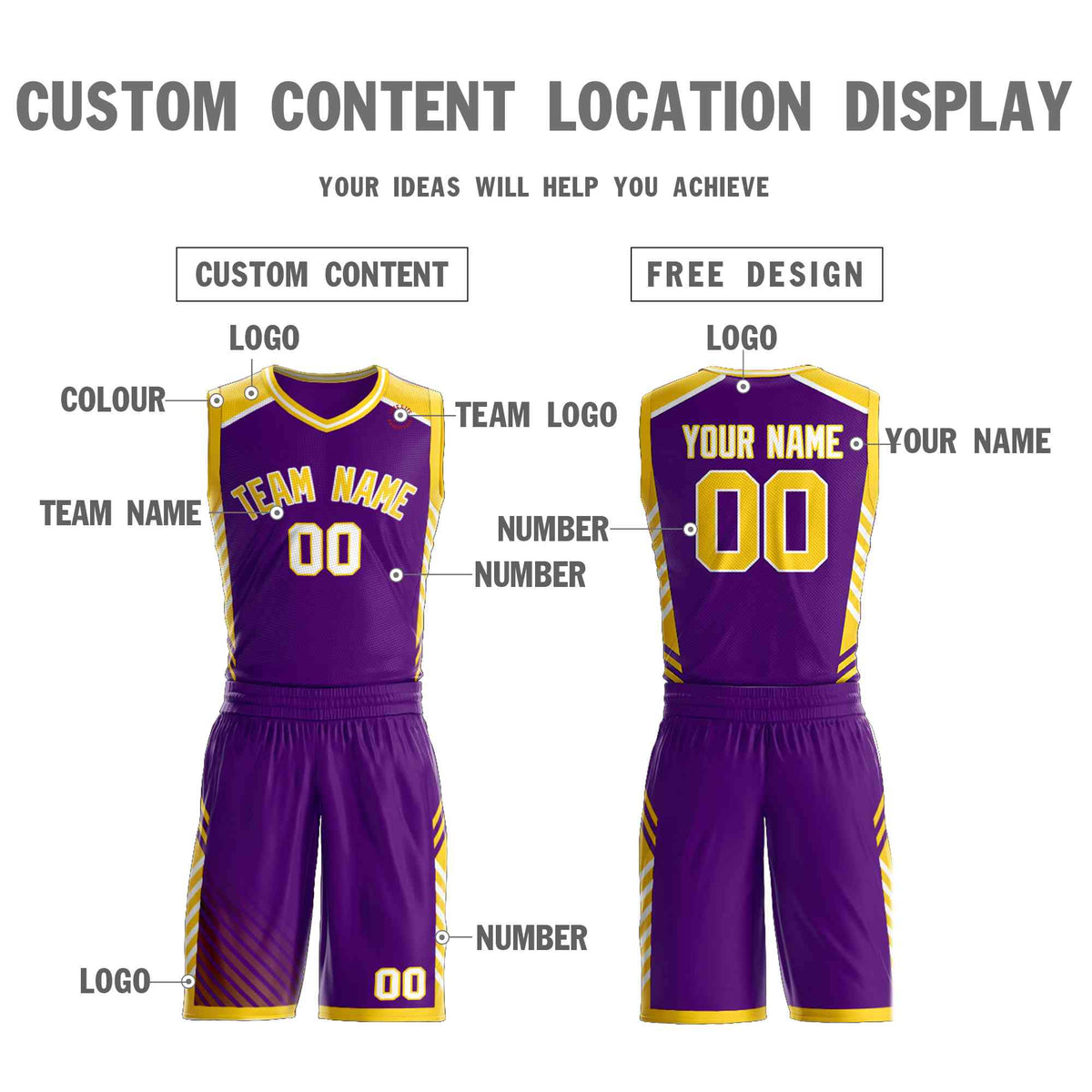 Custom Purple Gold-White Graffiti Pattern Kits Bar Element Basketball Jersey