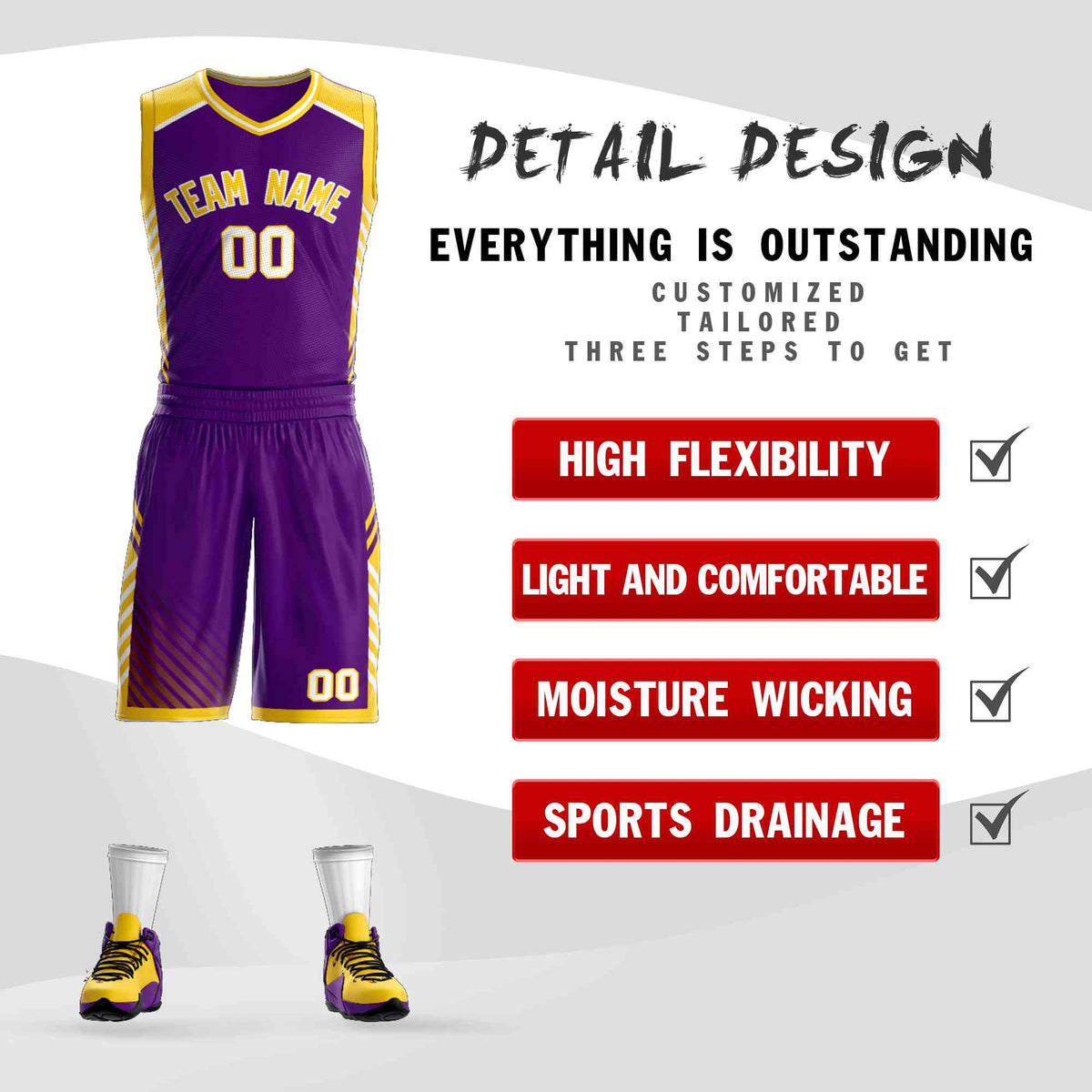 Custom Purple Gold-White Graffiti Pattern Kits Bar Element Basketball Jersey