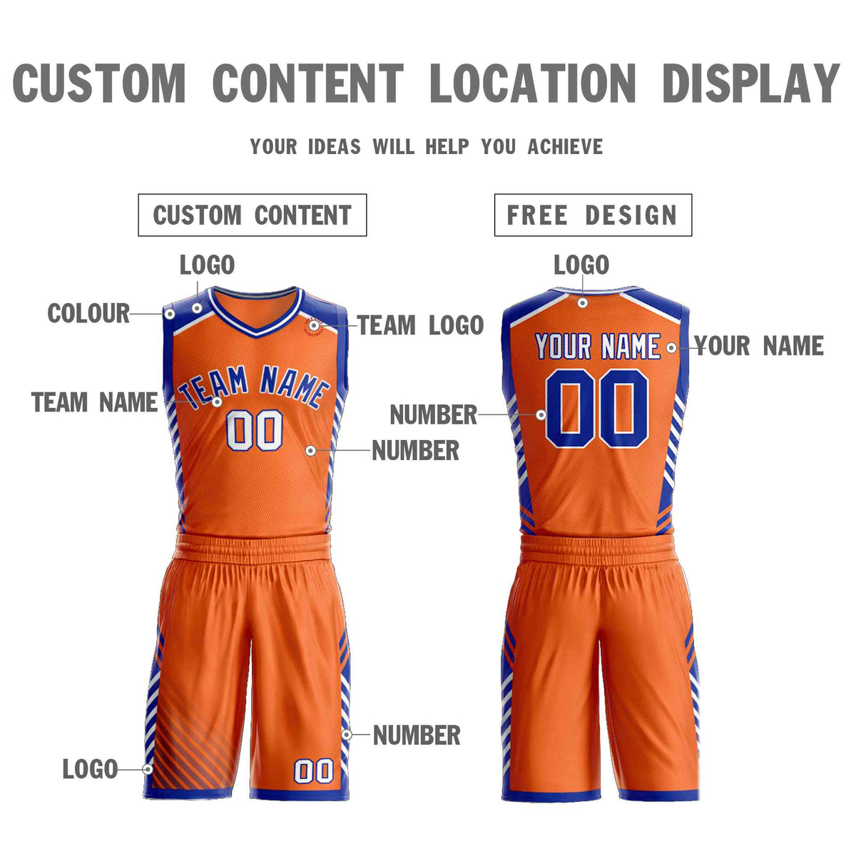 Custom Orange Royal-White Graffiti Pattern Kits Bar Element Basketball Jersey
