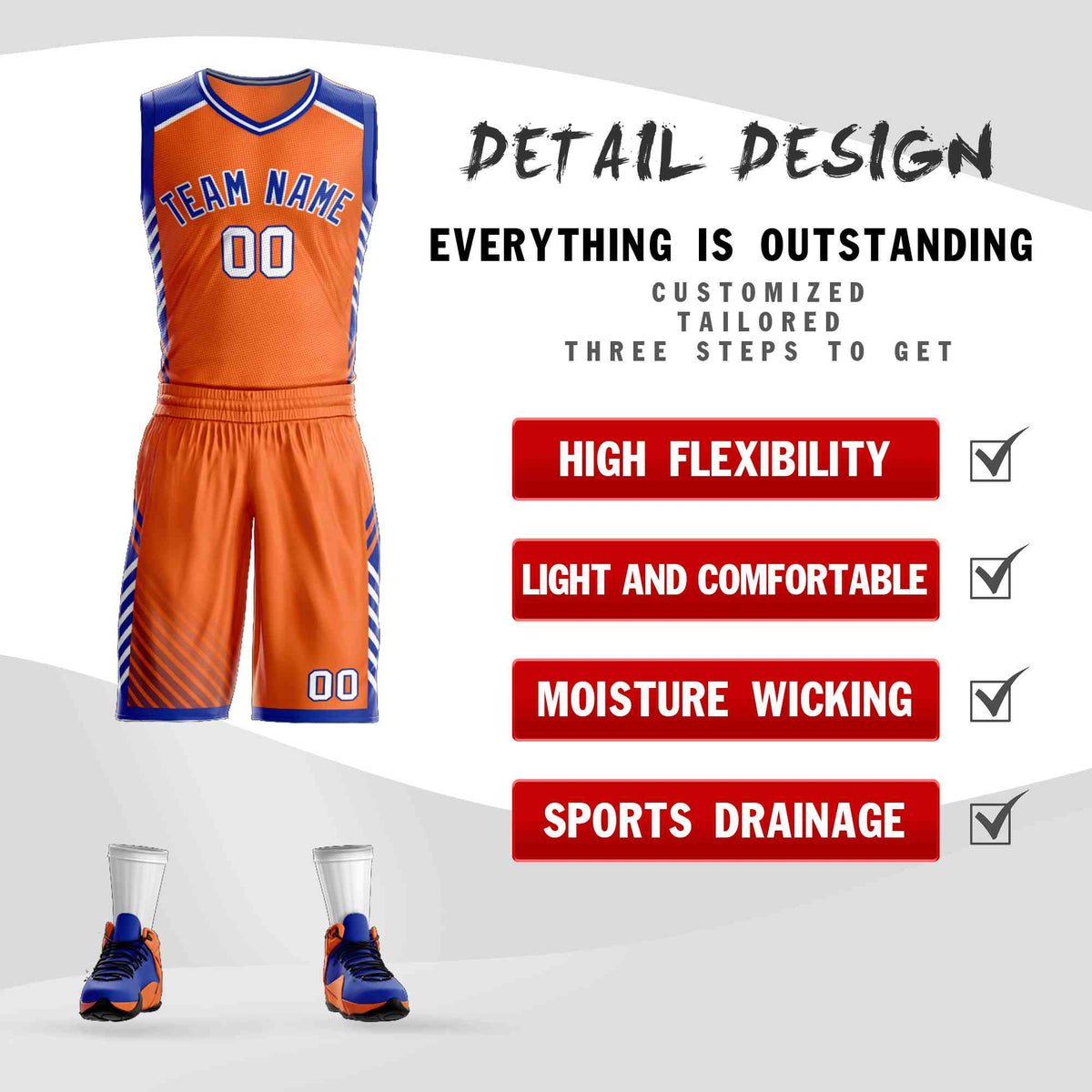 Custom Orange Royal-White Graffiti Pattern Kits Bar Element Basketball Jersey
