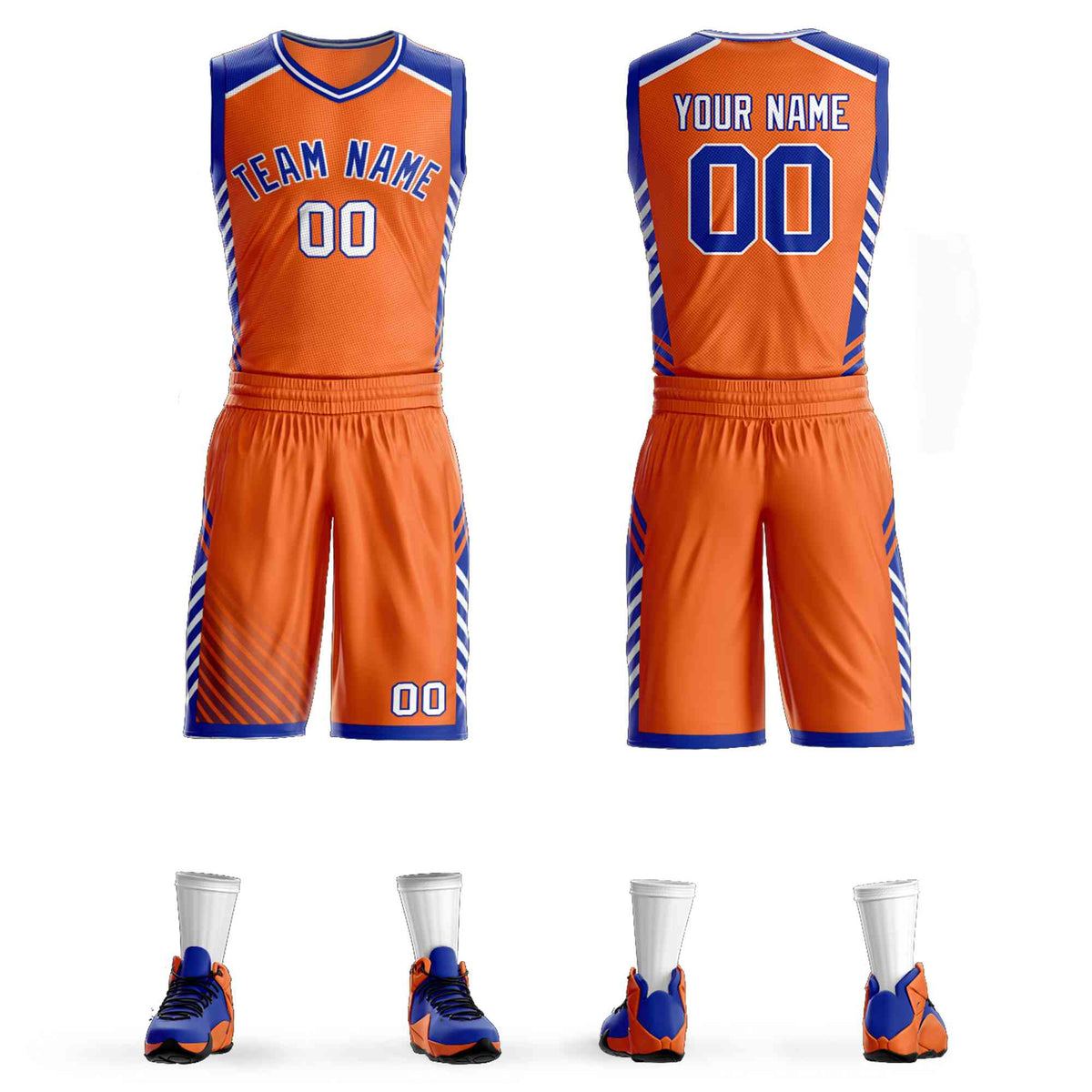 Custom Orange Royal-White Graffiti Pattern Kits Bar Element Basketball Jersey