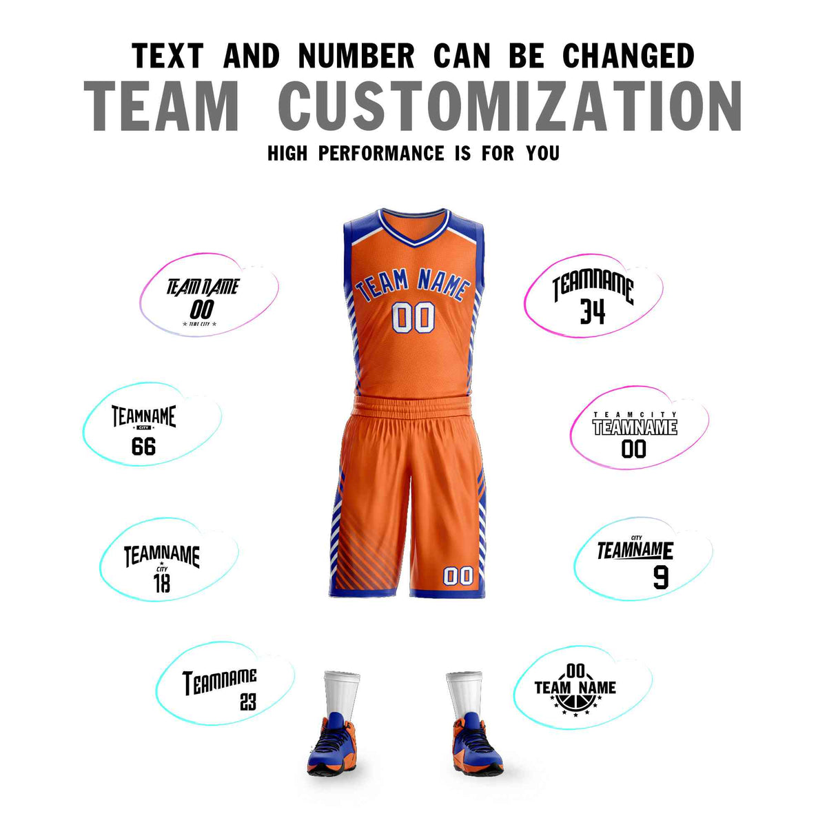 Custom Orange Royal-White Graffiti Pattern Kits Bar Element Basketball Jersey