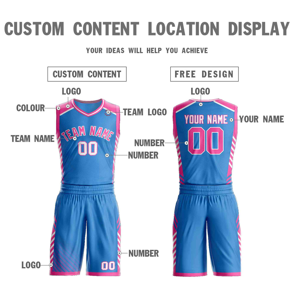 Custom Powder Blue Pink-White Graffiti Pattern Kits Bar Element Basketball Jersey