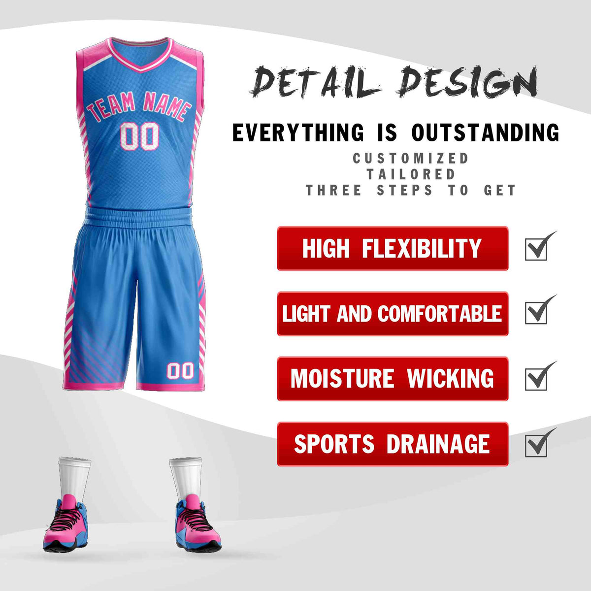 Custom Powder Blue Pink-White Graffiti Pattern Kits Bar Element Basketball Jersey