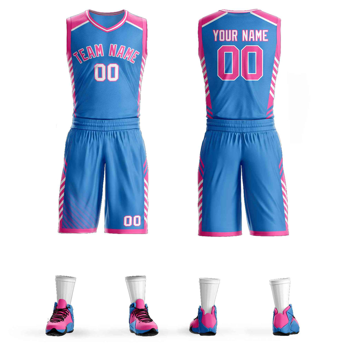 Custom Powder Blue Pink-White Graffiti Pattern Kits Bar Element Basketball Jersey