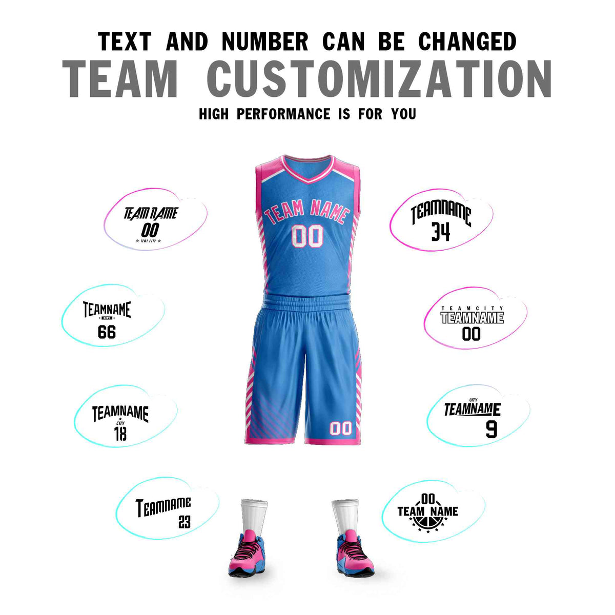 Custom Powder Blue Pink-White Graffiti Pattern Kits Bar Element Basketball Jersey