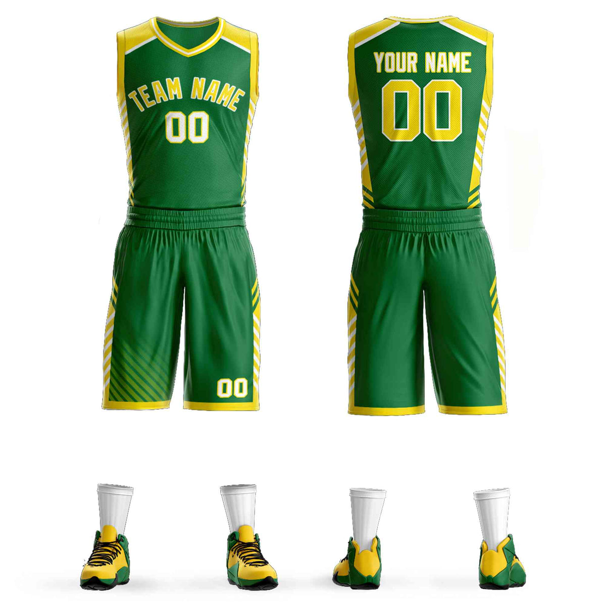 Custom Kelly Green Gold-White Graffiti Pattern Kits Bar Element Basketball Jersey