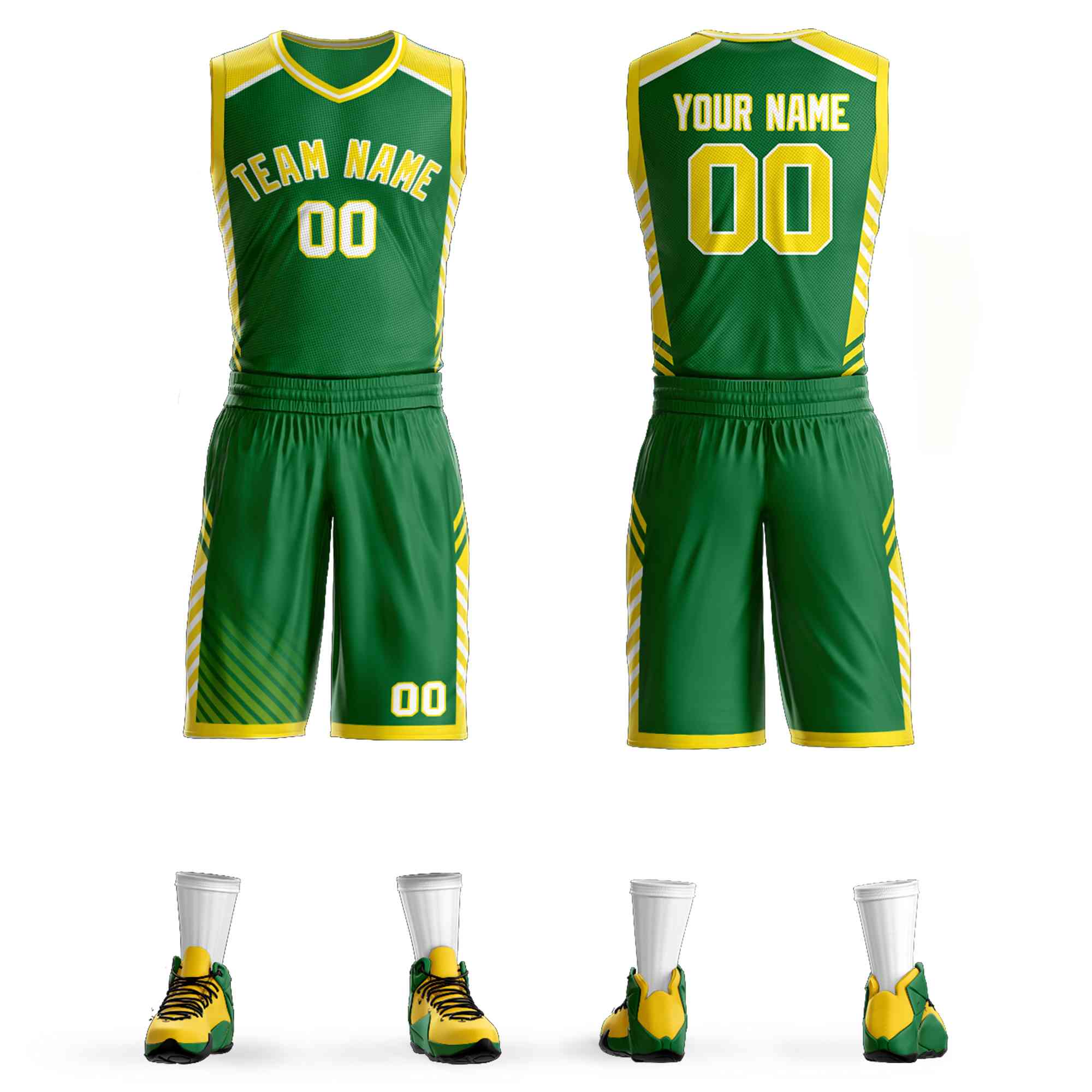 Custom Kelly Green Gold-White Graffiti Pattern Kits Bar Element Basketball Jersey