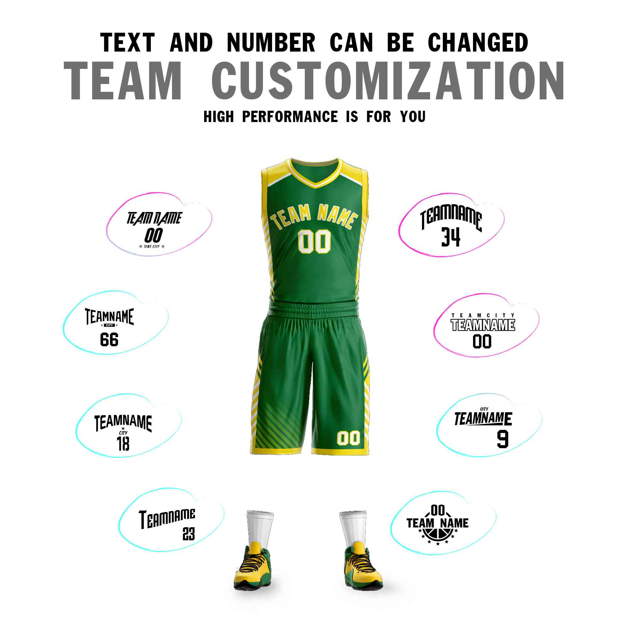Custom Kelly Green Gold-White Graffiti Pattern Kits Bar Element Basketball Jersey