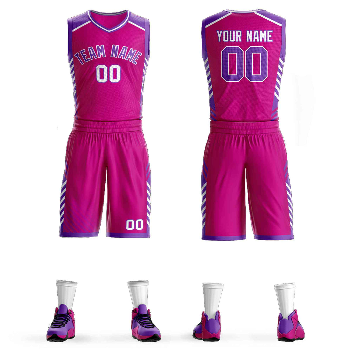 Custom Pink Purple-White Graffiti Pattern Kits Bar Element Basketball Jersey