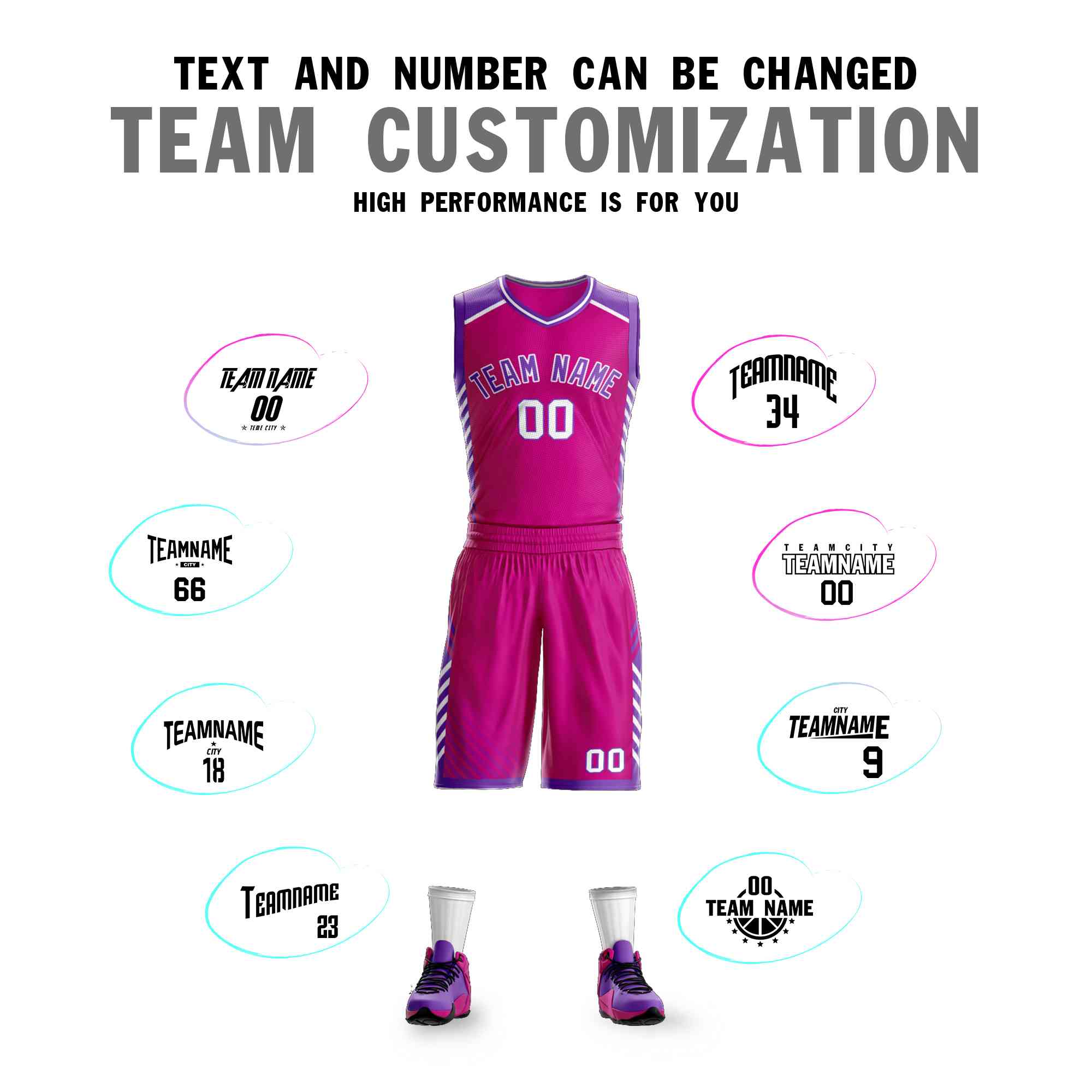 Custom Pink Purple-White Graffiti Pattern Kits Bar Element Basketball Jersey
