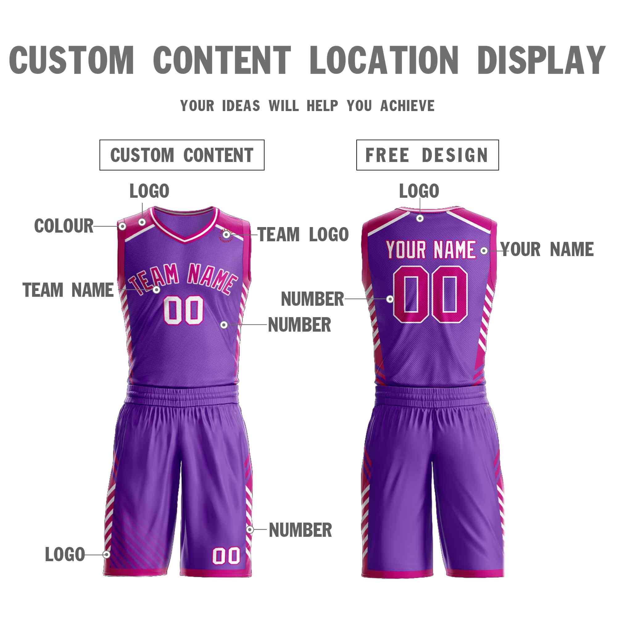 Custom Purple Rose Pink-White Graffiti Pattern Kits Bar Element Basketball Jersey