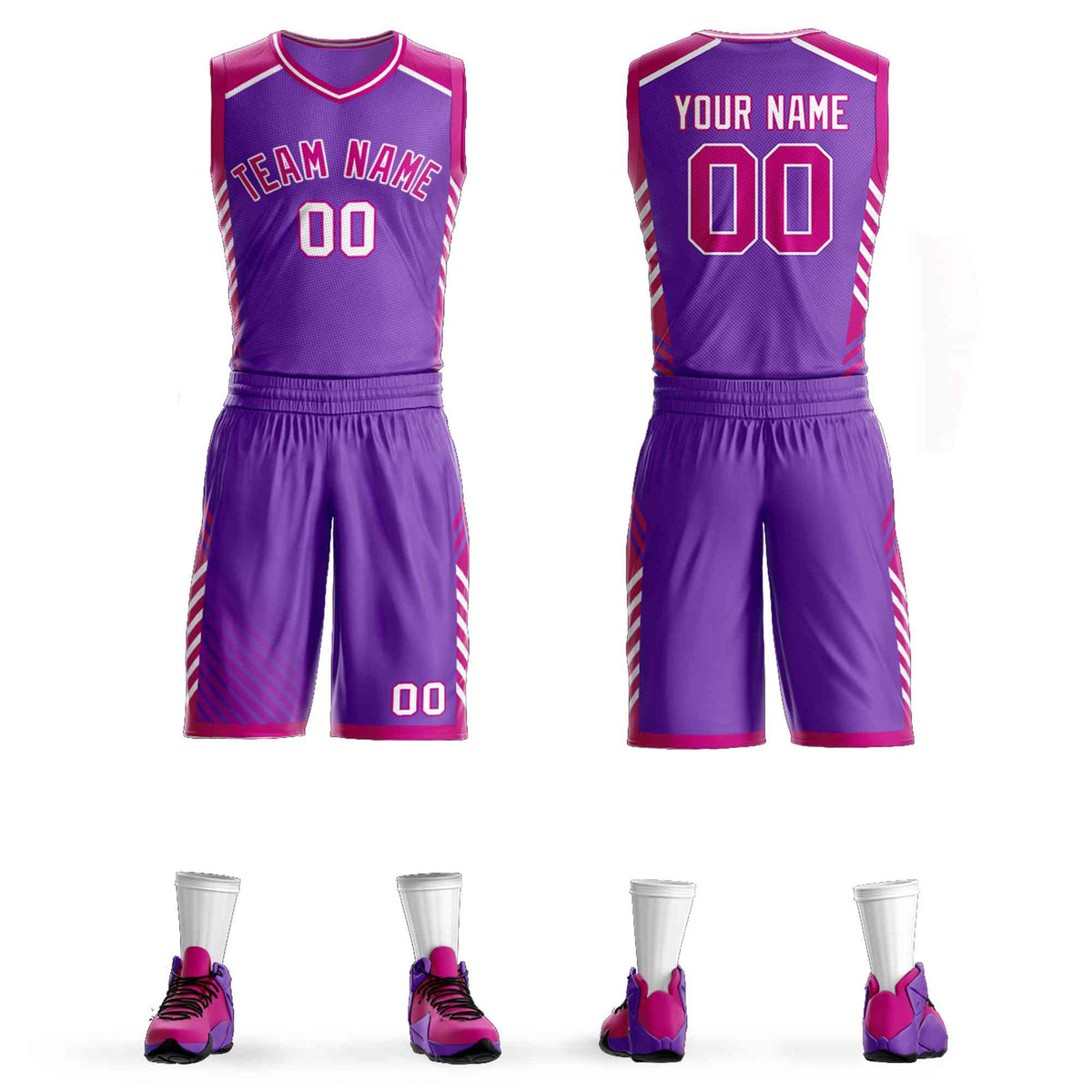 Custom Purple Rose Pink-White Graffiti Pattern Kits Bar Element Basketball Jersey