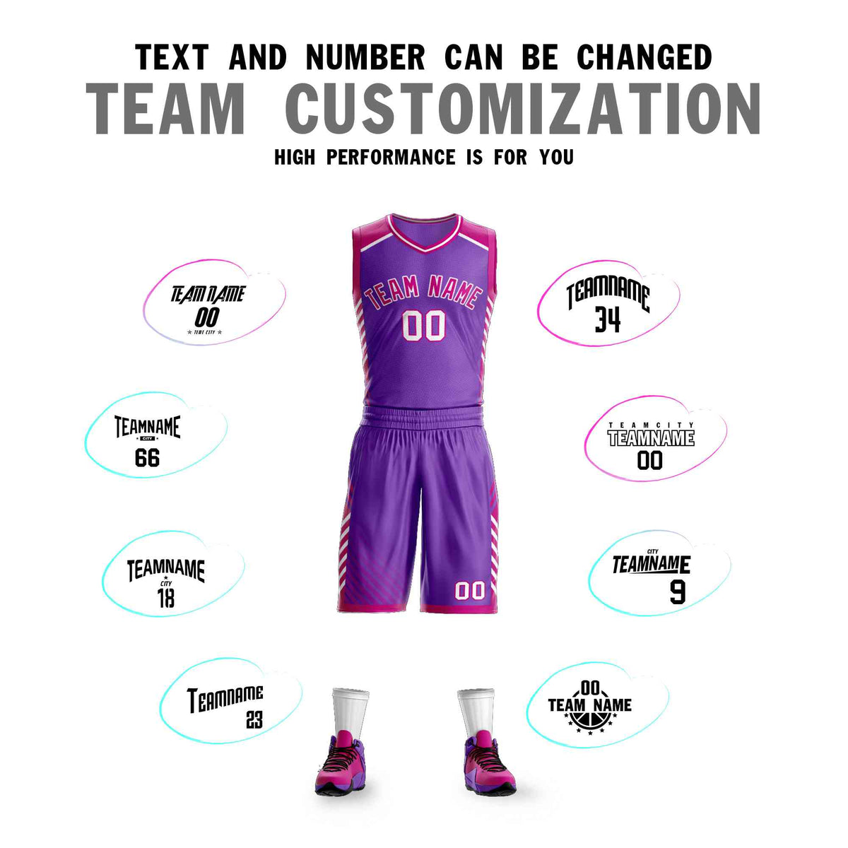 Custom Purple Rose Pink-White Graffiti Pattern Kits Bar Element Basketball Jersey