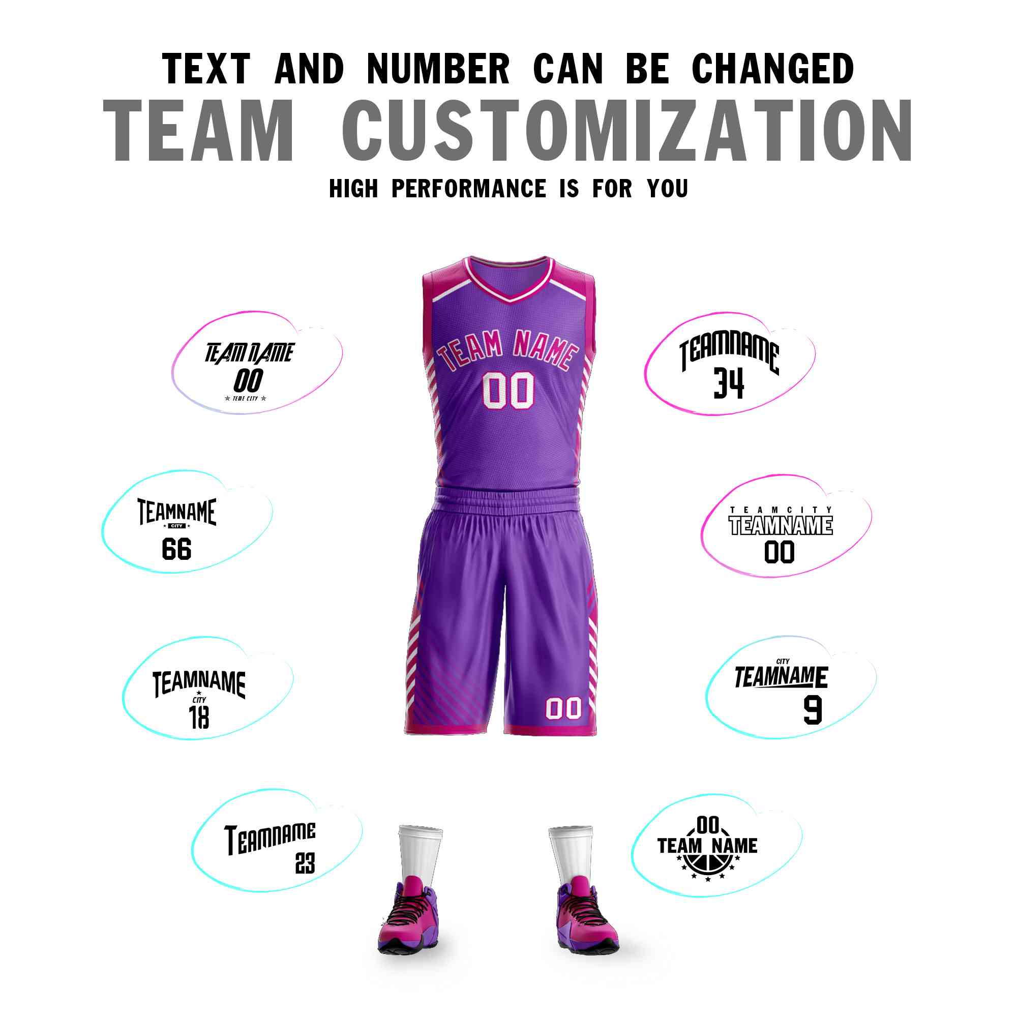 Custom Purple Rose Pink-White Graffiti Pattern Kits Bar Element Basketball Jersey