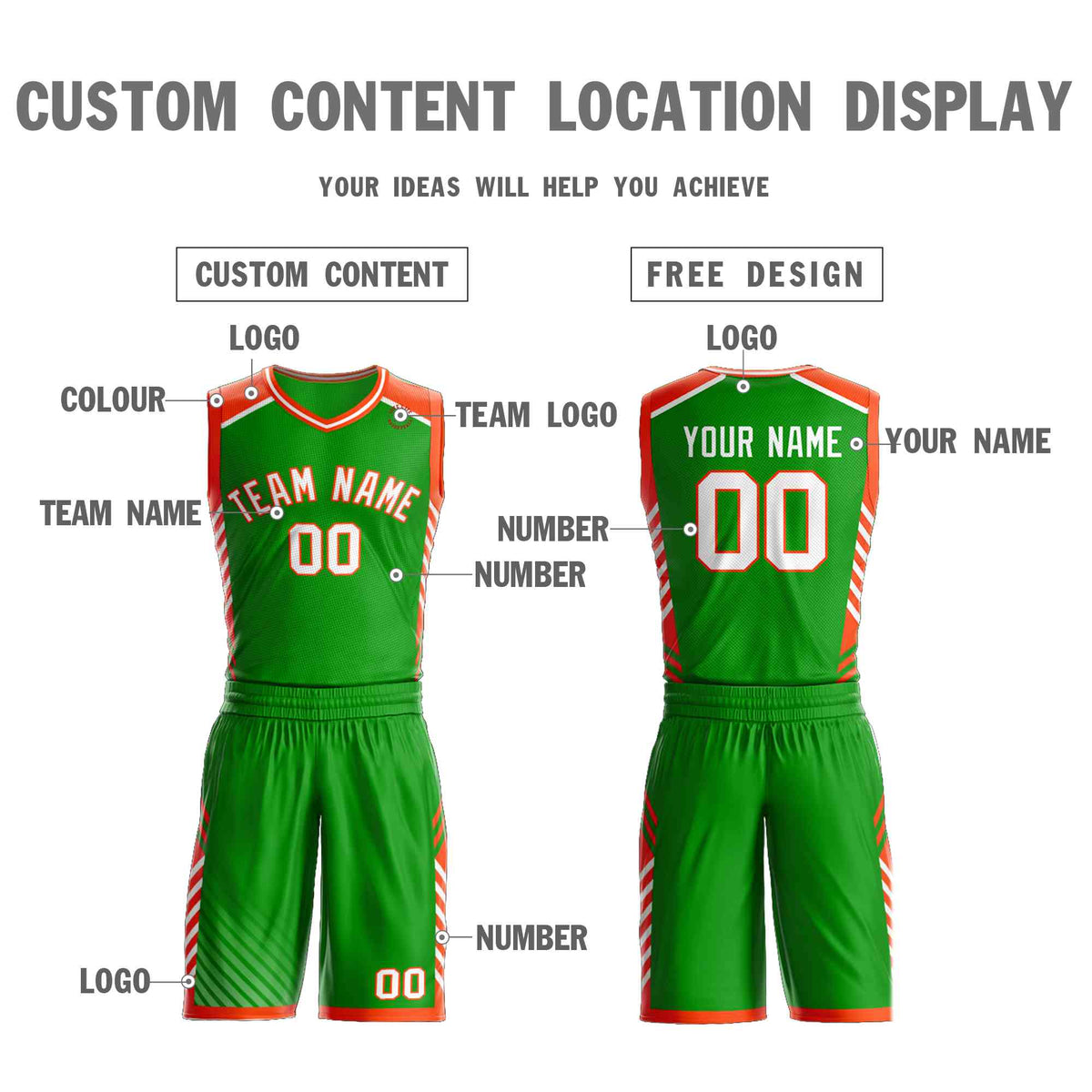 Custom Green White-Orange Graffiti Pattern Kits Bar Element Basketball Jersey