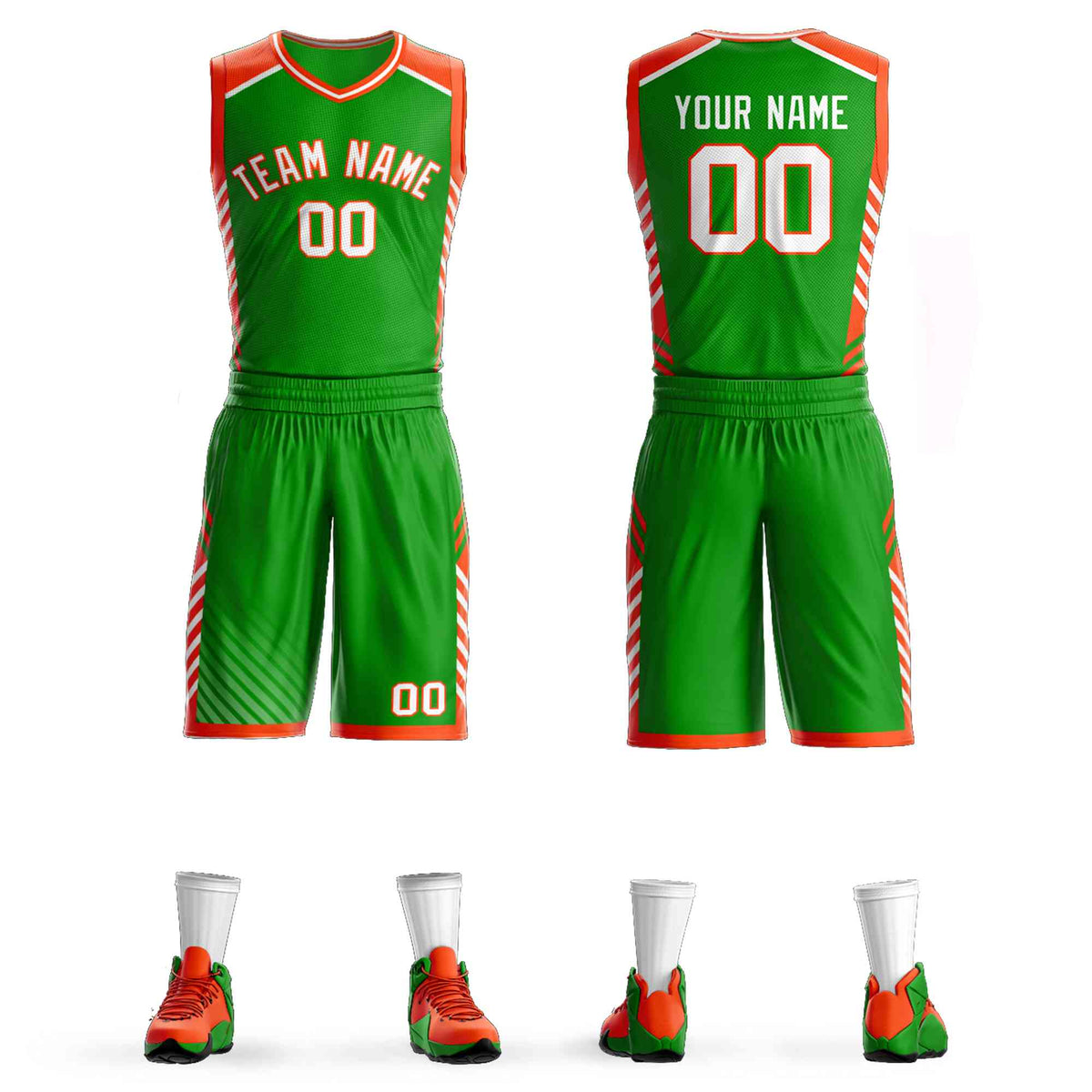 Custom Green White-Orange Graffiti Pattern Kits Bar Element Basketball Jersey