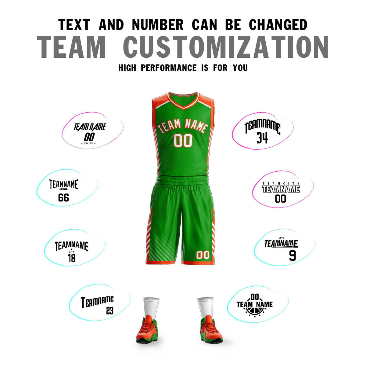 Custom Green White-Orange Graffiti Pattern Kits Bar Element Basketball Jersey