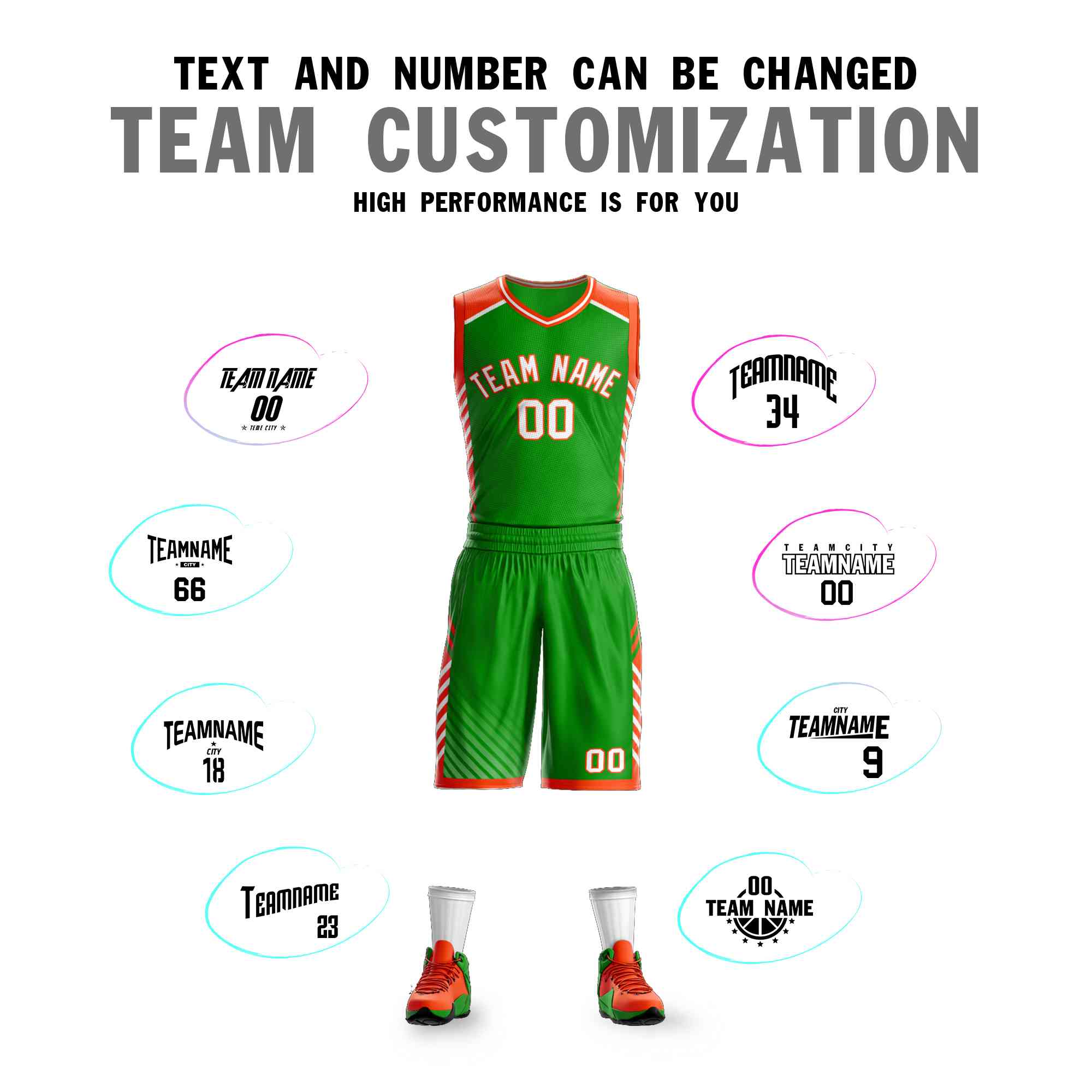 Custom Green White-Orange Graffiti Pattern Kits Bar Element Basketball Jersey