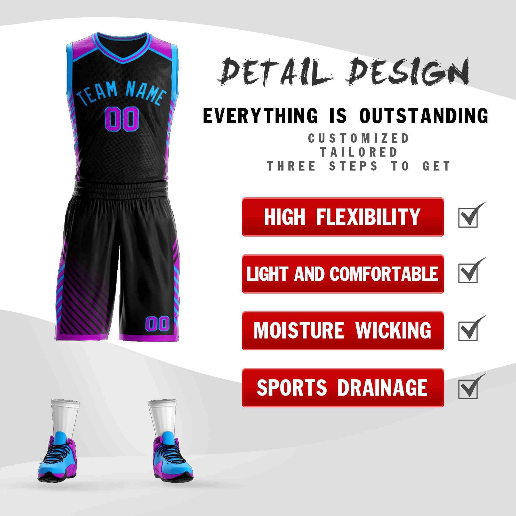 Custom Black Powder Blue Graffiti Pattern Kits Bar Element Basketball Jersey