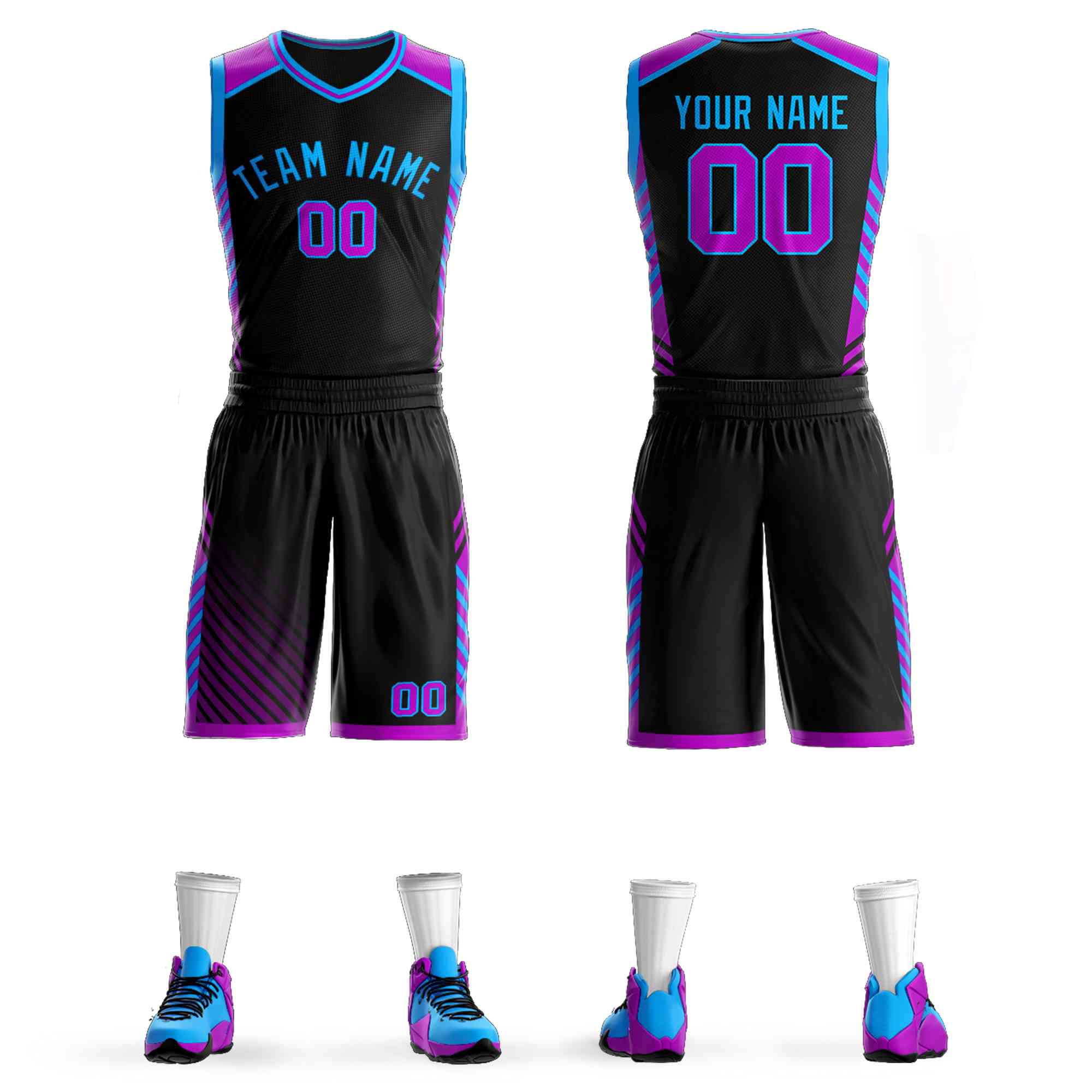 Custom Black Powder Blue Graffiti Pattern Kits Bar Element Basketball Jersey