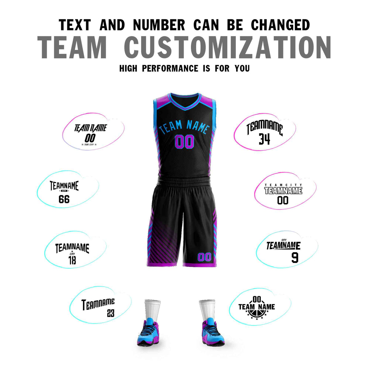 Custom Black Powder Blue Graffiti Pattern Kits Bar Element Basketball Jersey