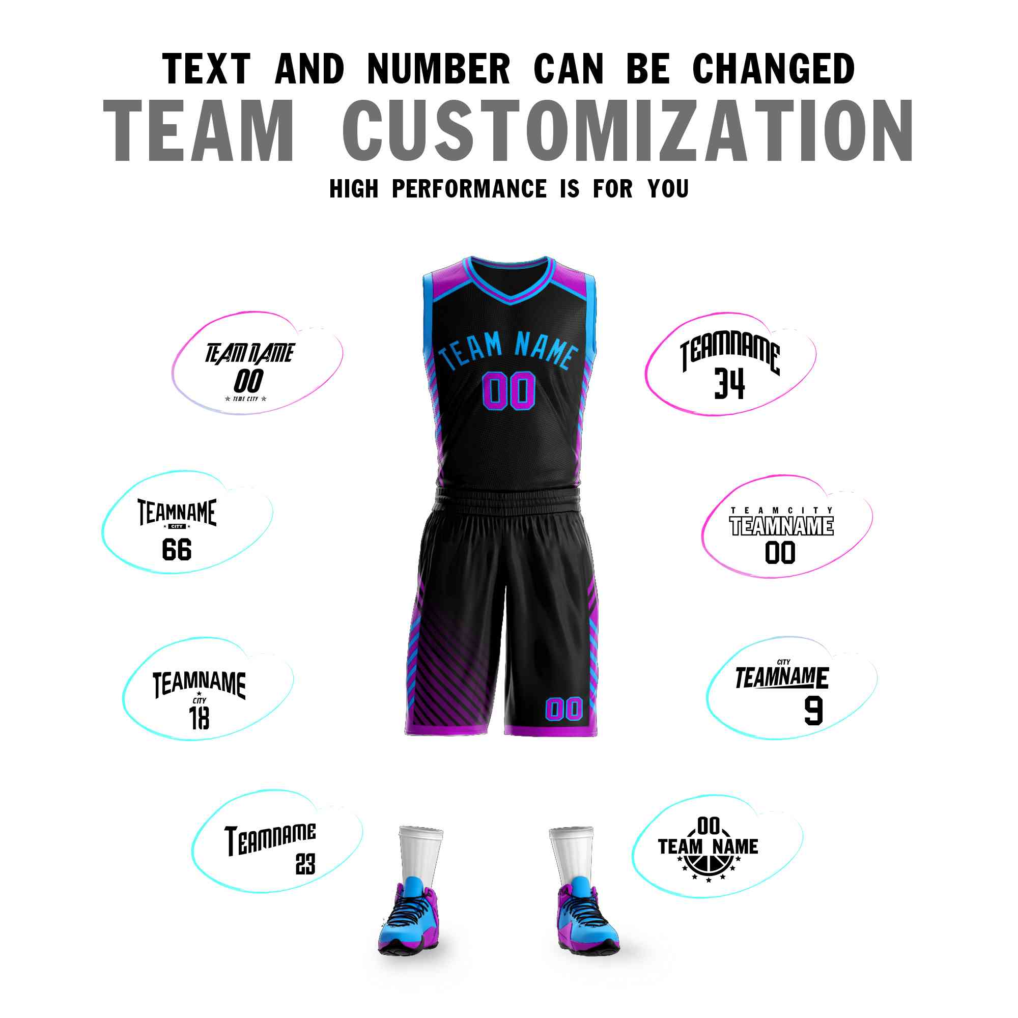Custom Black Powder Blue Graffiti Pattern Kits Bar Element Basketball Jersey