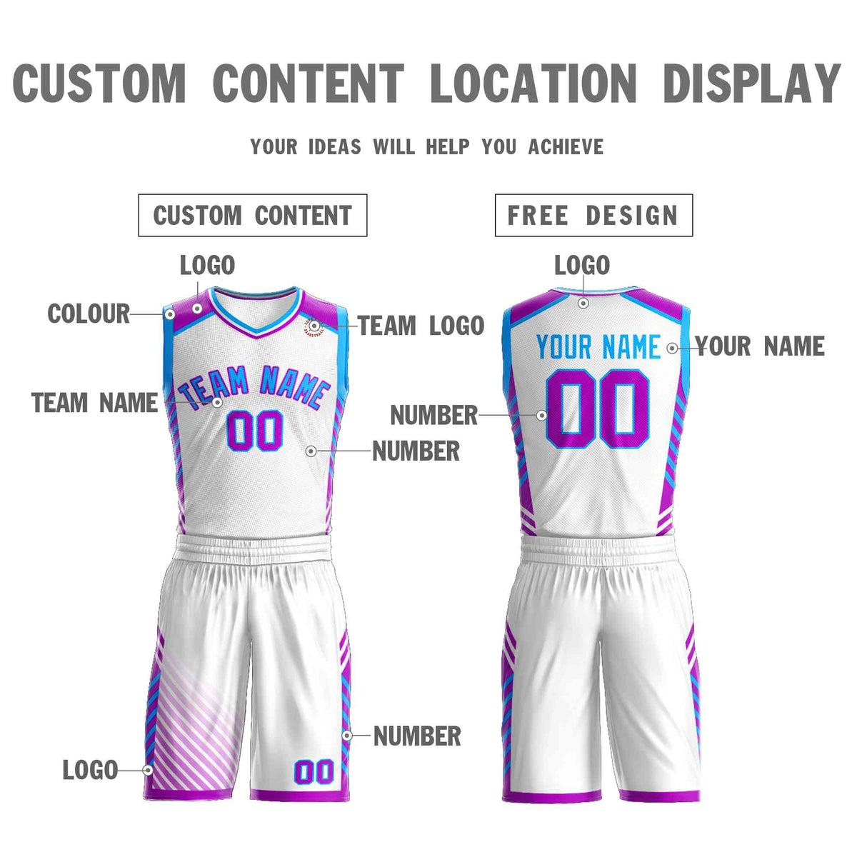 Custom White Powder Blue-Purple Graffiti Pattern Kits Bar Element Basketball Jersey