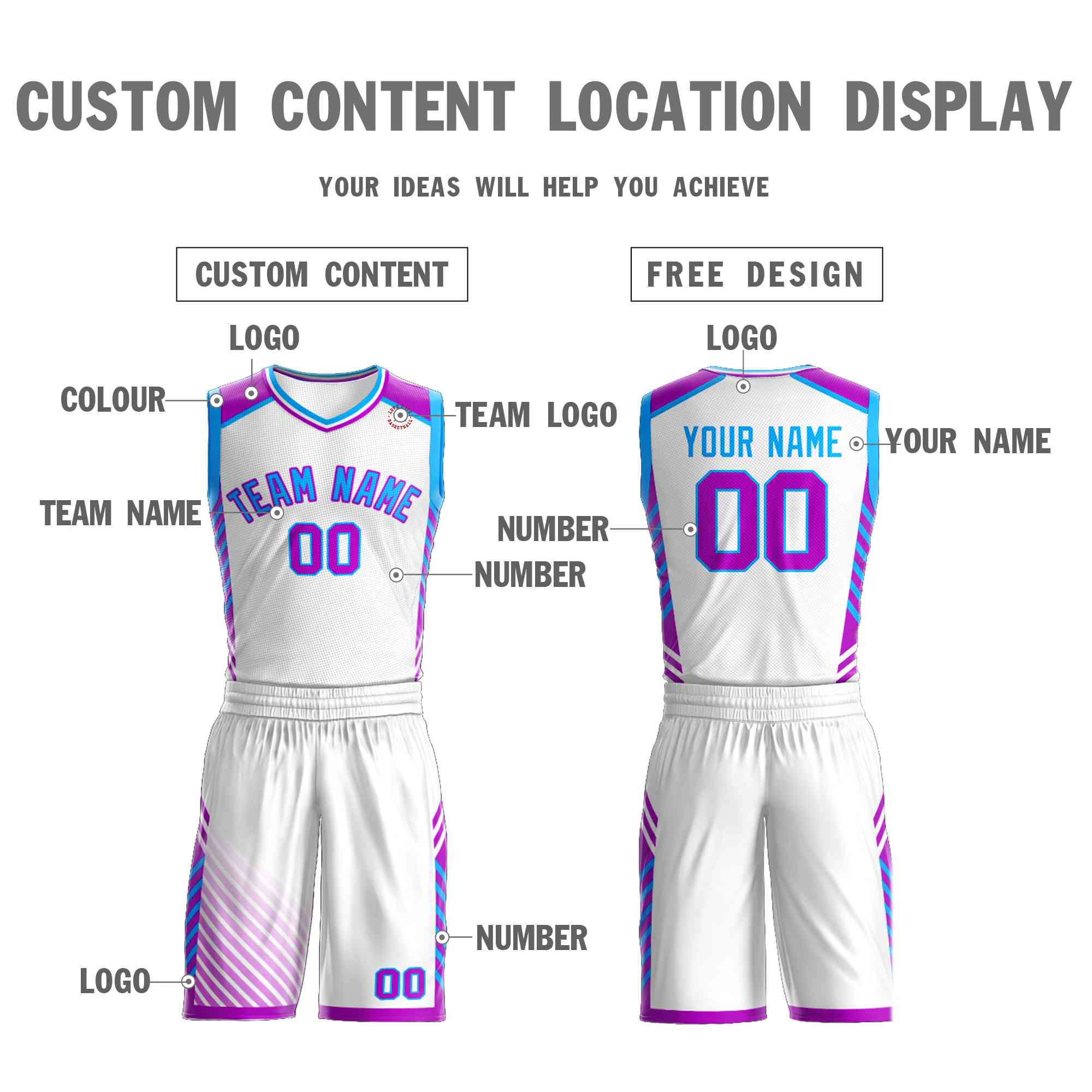 Custom White Powder Blue-Purple Graffiti Pattern Kits Bar Element Basketball Jersey