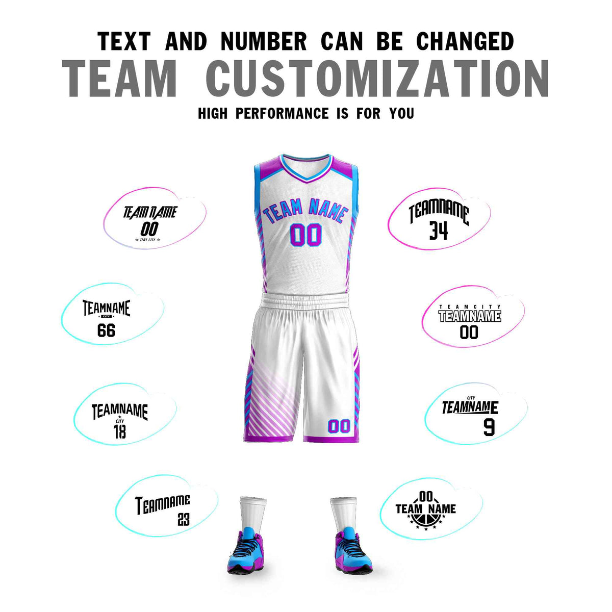 Custom White Powder Blue-Purple Graffiti Pattern Kits Bar Element Basketball Jersey