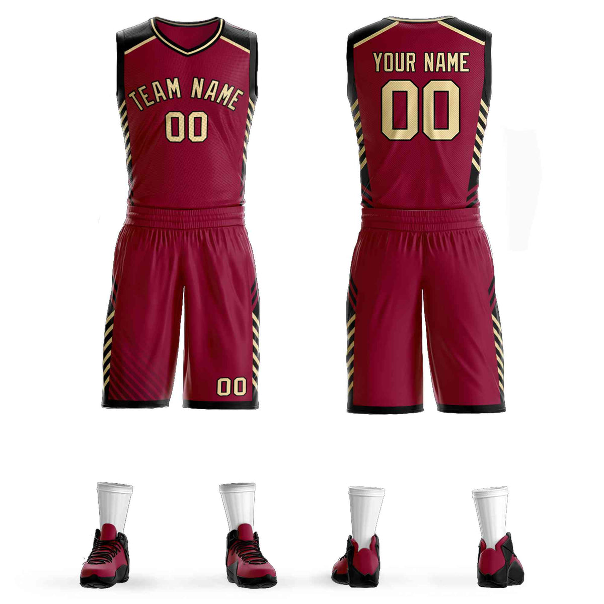 Custom Maroon Cream-Black Graffiti Pattern Kits Bar Element Basketball Jersey