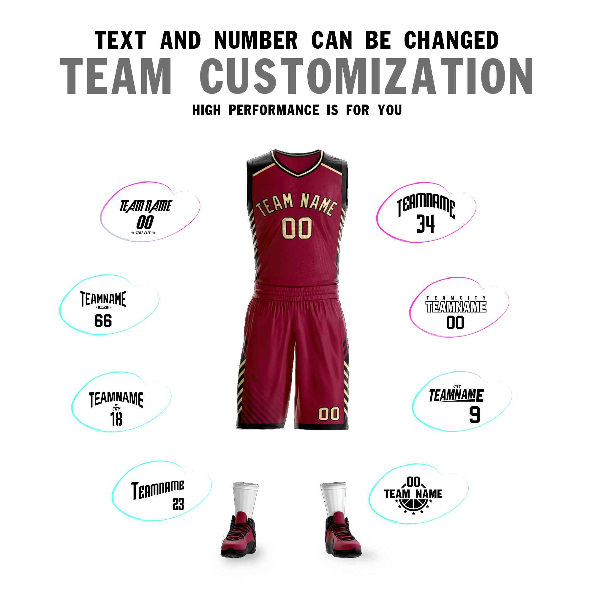 Custom Maroon Cream-Black Graffiti Pattern Kits Bar Element Basketball Jersey